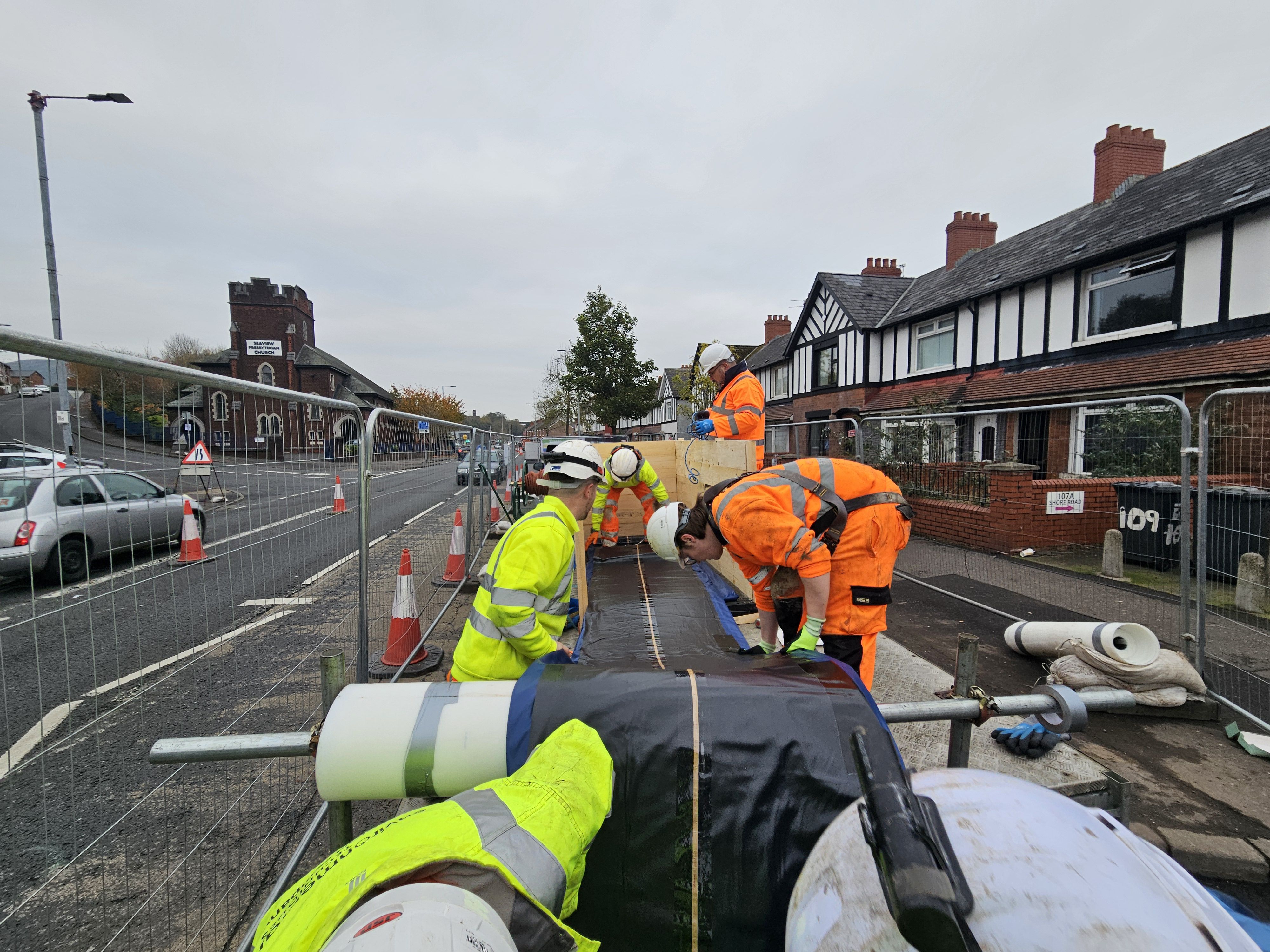 Installation of liners into the four metre deep sewer