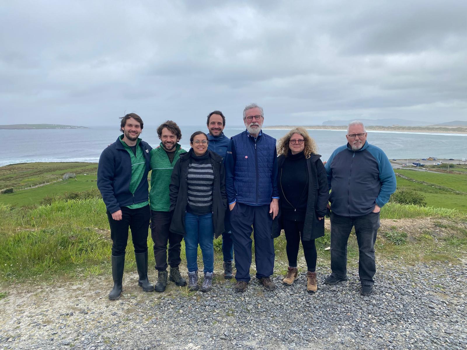 FILM: Documentary crew members Ariel de la Garza, Julio Meyer, Cristina Esquerra (sound) Jeronimo Goded (camera), Gerry Adams, Trisha Ziff and Richard McAuley in Donegal during the making of the documentary