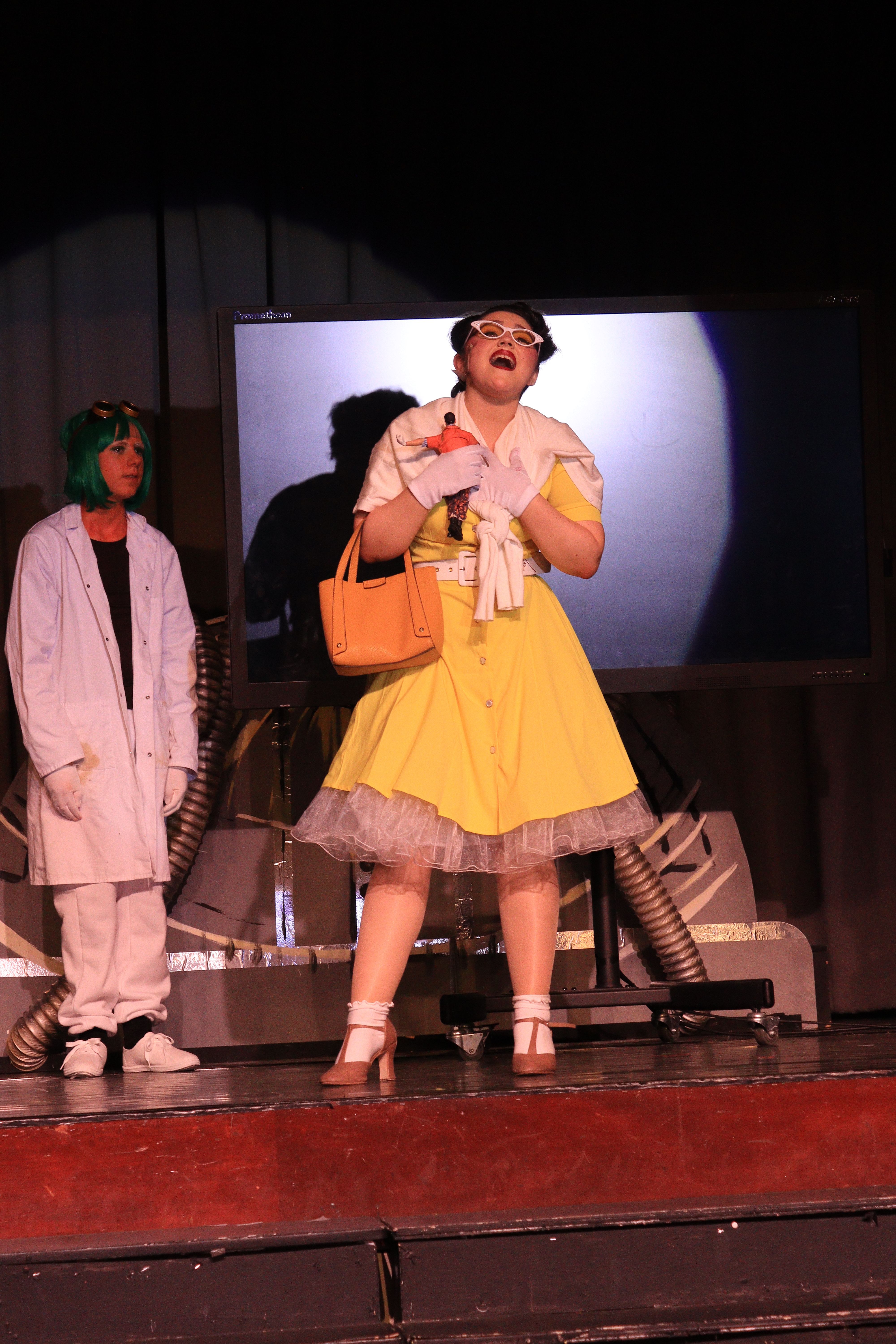 Grace O'Neill delighted the audience as Mrs Teavee