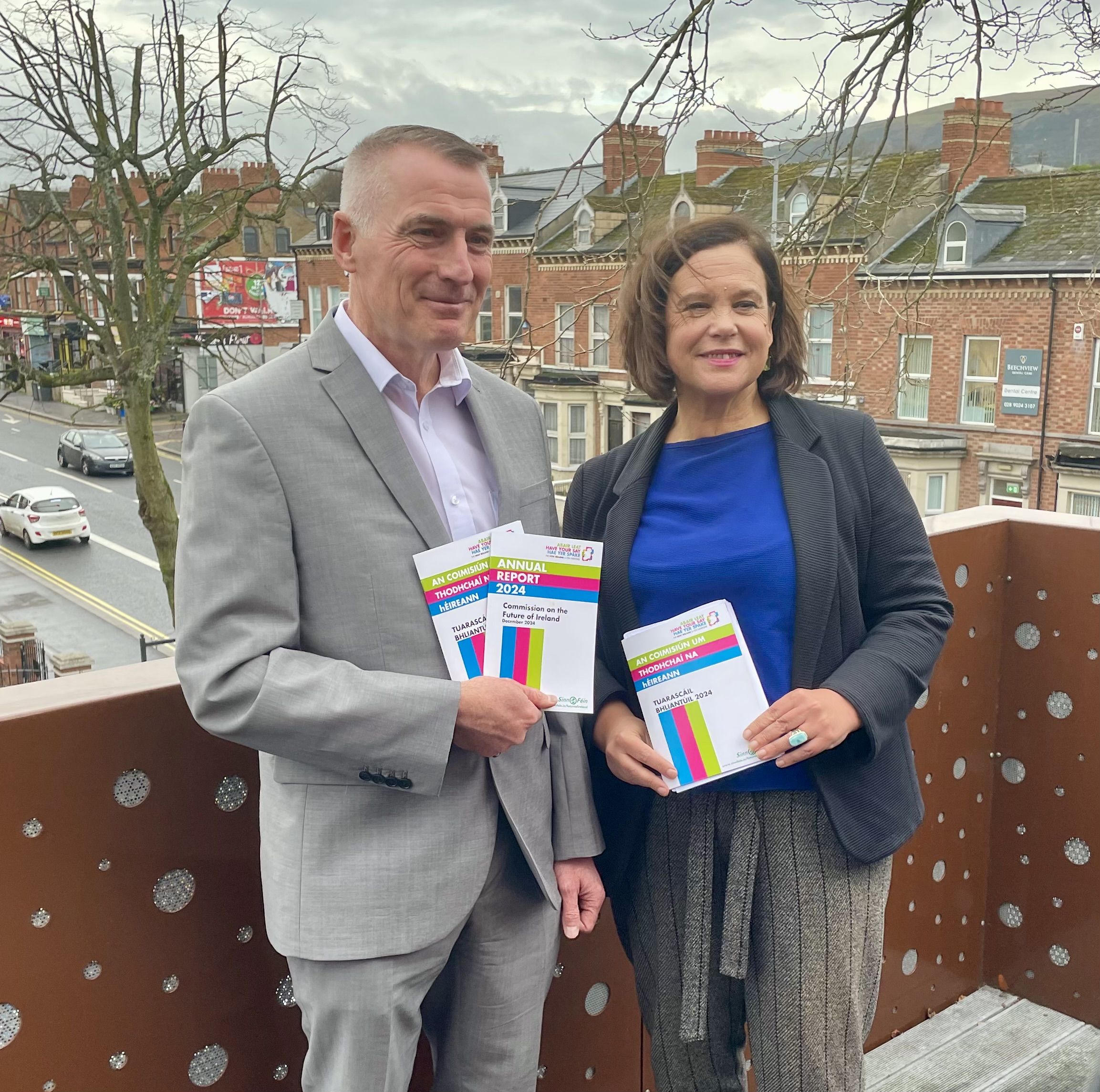 DRIVE: Declan Kearney and Mary Lou McDonald with the report
