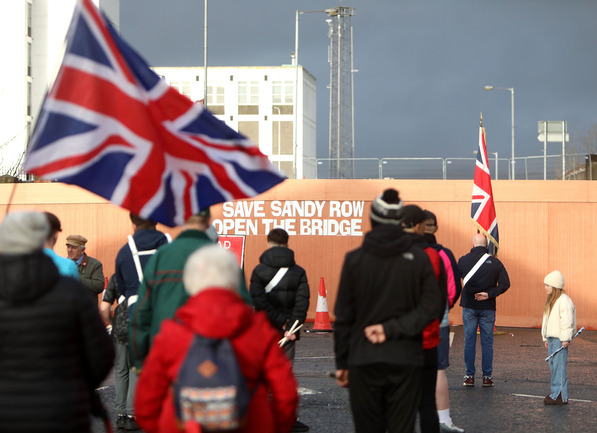 Loyalists gathered at the hoardings blocking off Durham Street    Photo by Aimee Lynch 