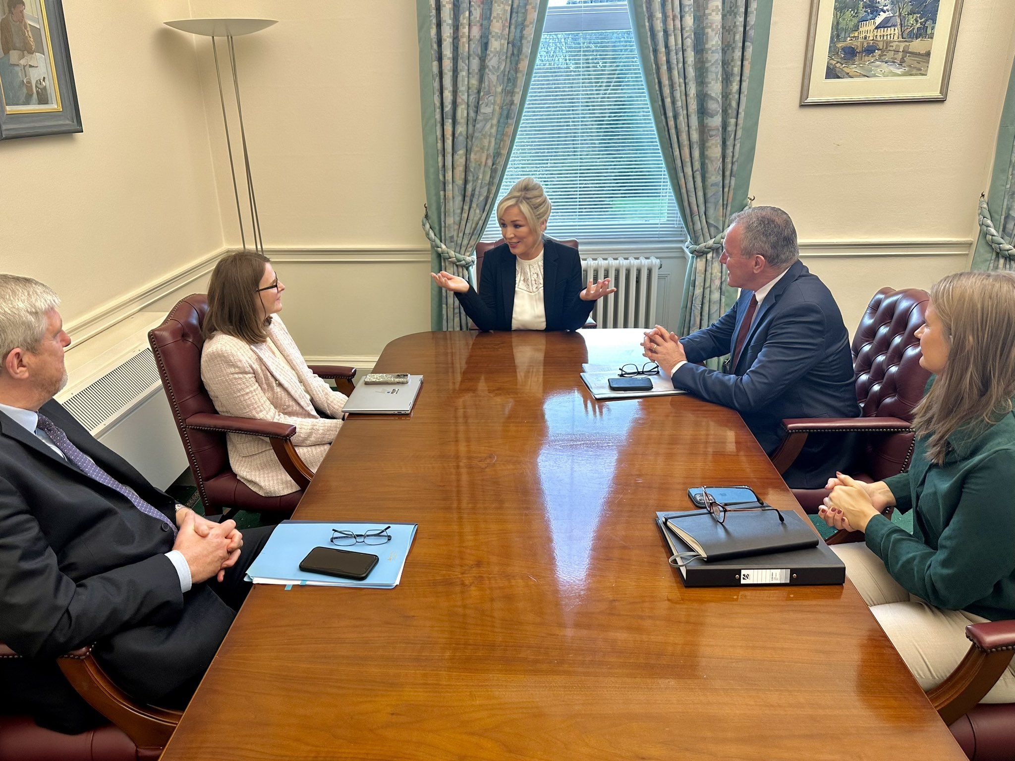 EXECUTIVE: Finance Minister Caoimhe Archibald, Economy Minister Conor Murphy,  Infrastructure Minister John O'Dowd and Junior Minister Aisling Reilly with Michelle O'Neill at Stormont