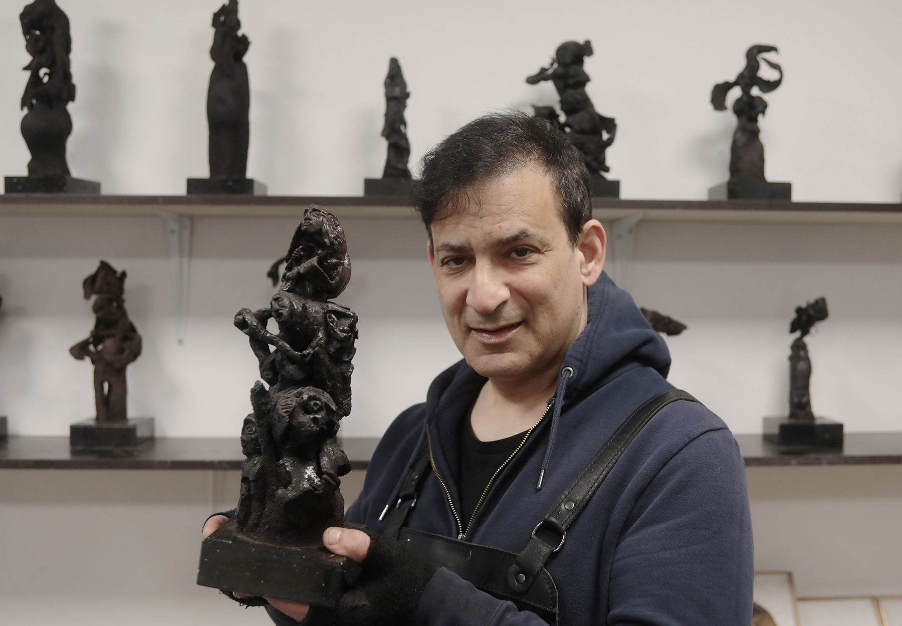 Farhad's turf sculptures represent figures and scenes from Irish mythology