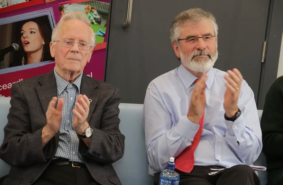 MAN OF ACTION: Seán Mackel and Gerry Adams – the late Irish language activist was behind a huge number of practical projects