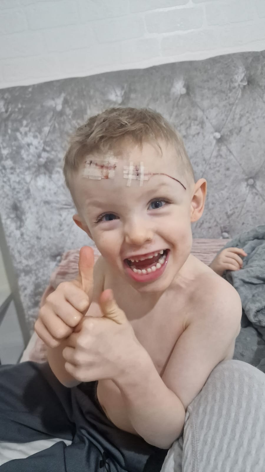 RECOVERING: Keaghán gives the thumbs up