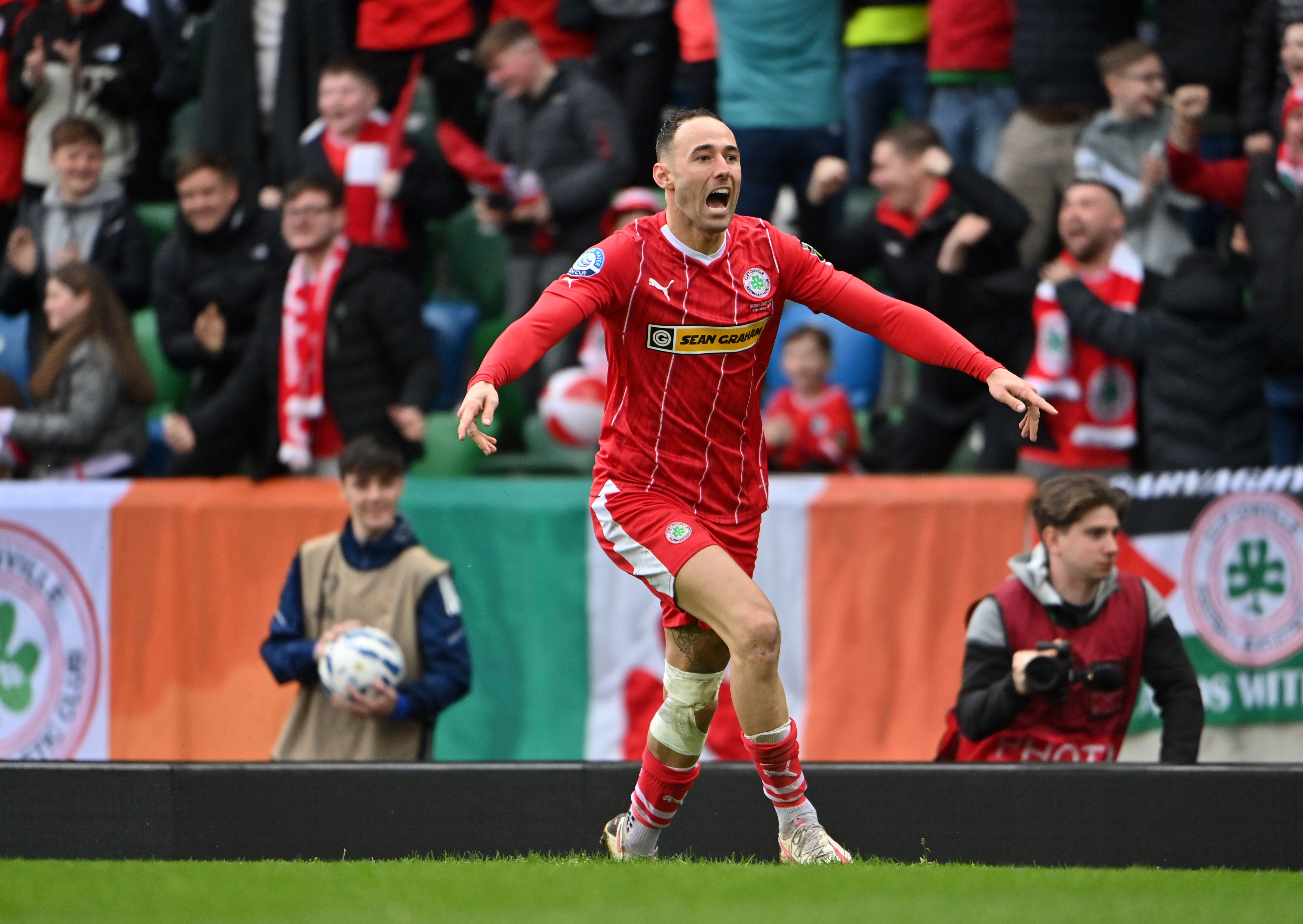Sam Ashford celebrates netting the equaliser 
