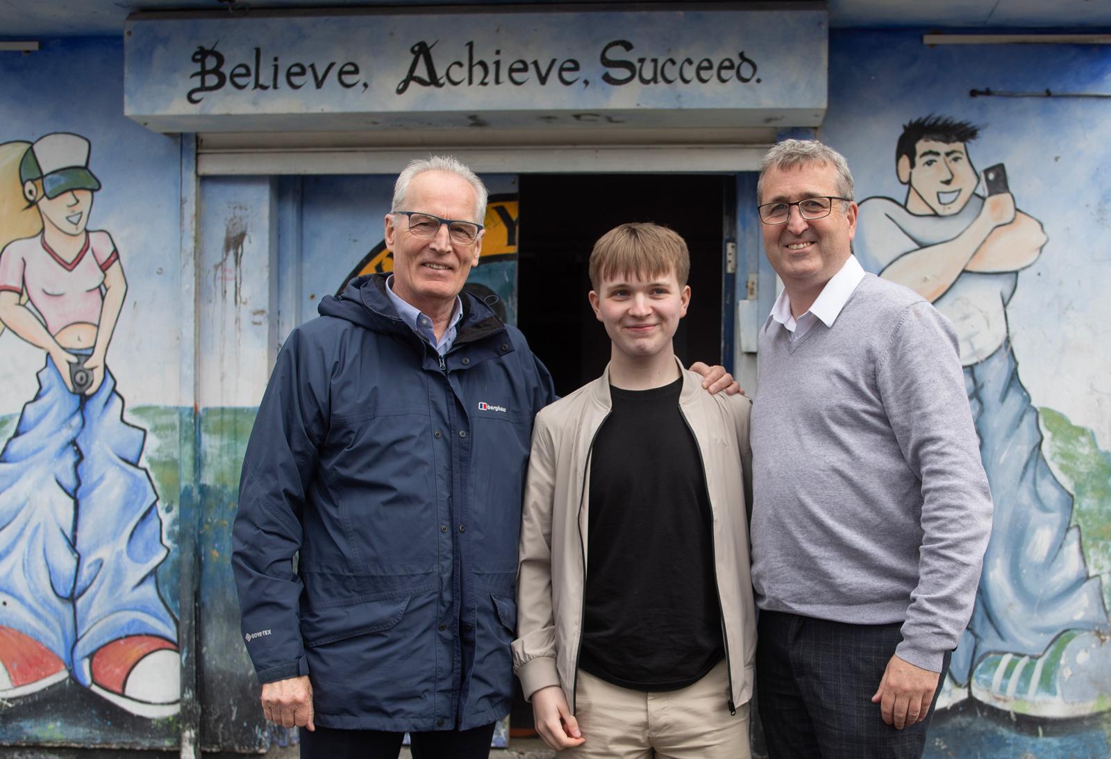 Anton with Gerry Kelly MLA and Sean Moyes from St Mary's CBGS
