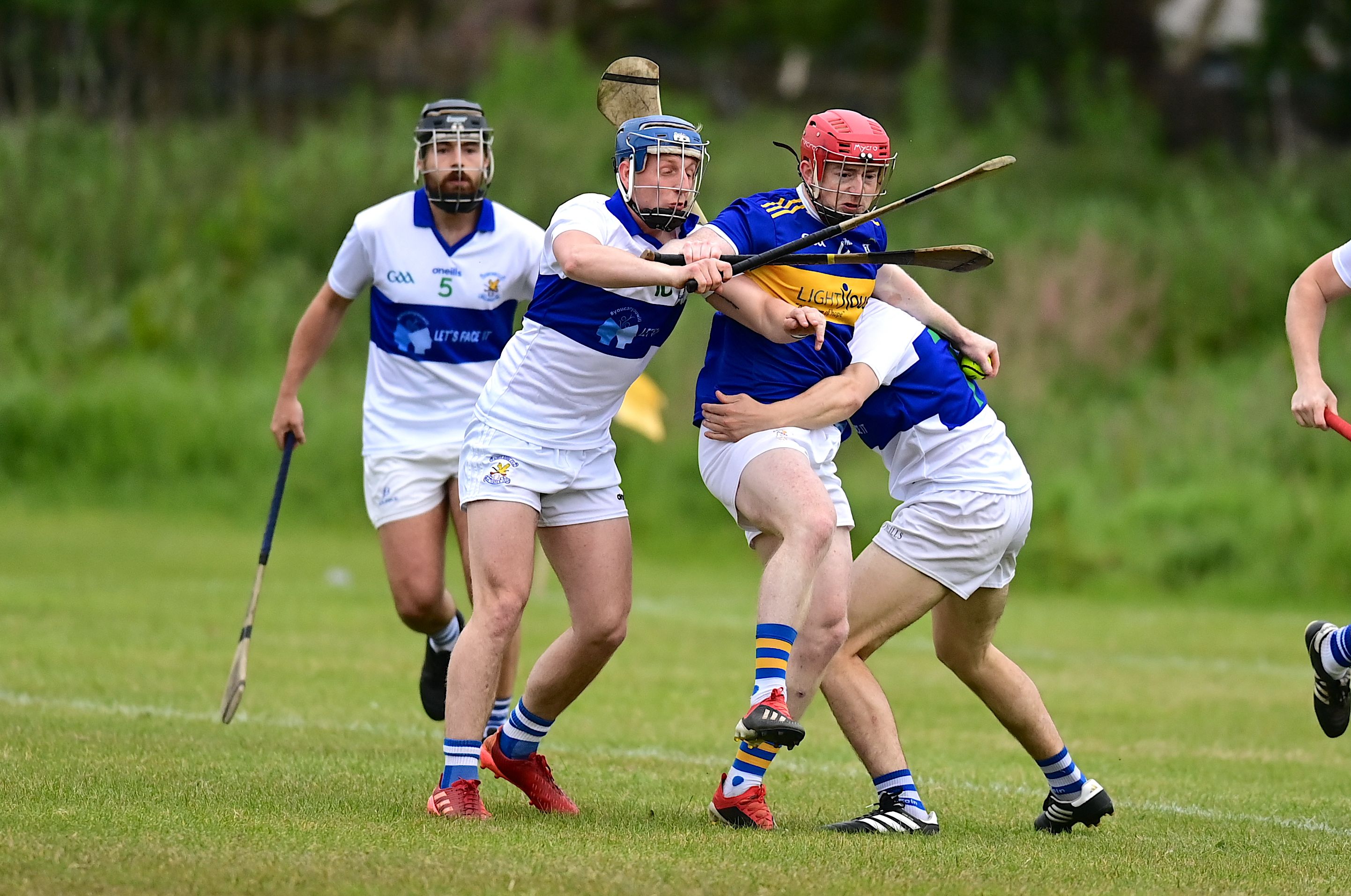 Thomas Morgan tries to break through a challenge 