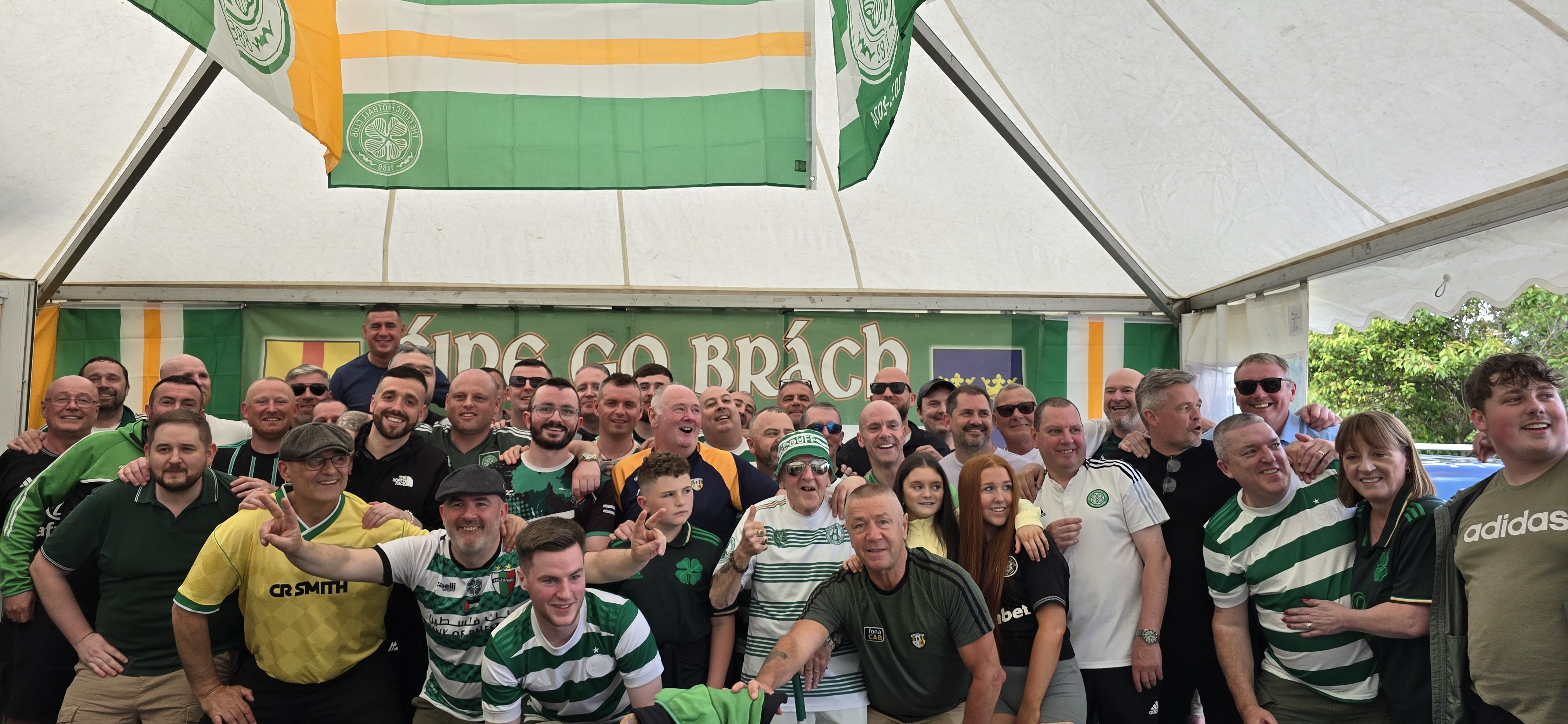 Enjoying the craic back in the marquee with the Celtic legends
