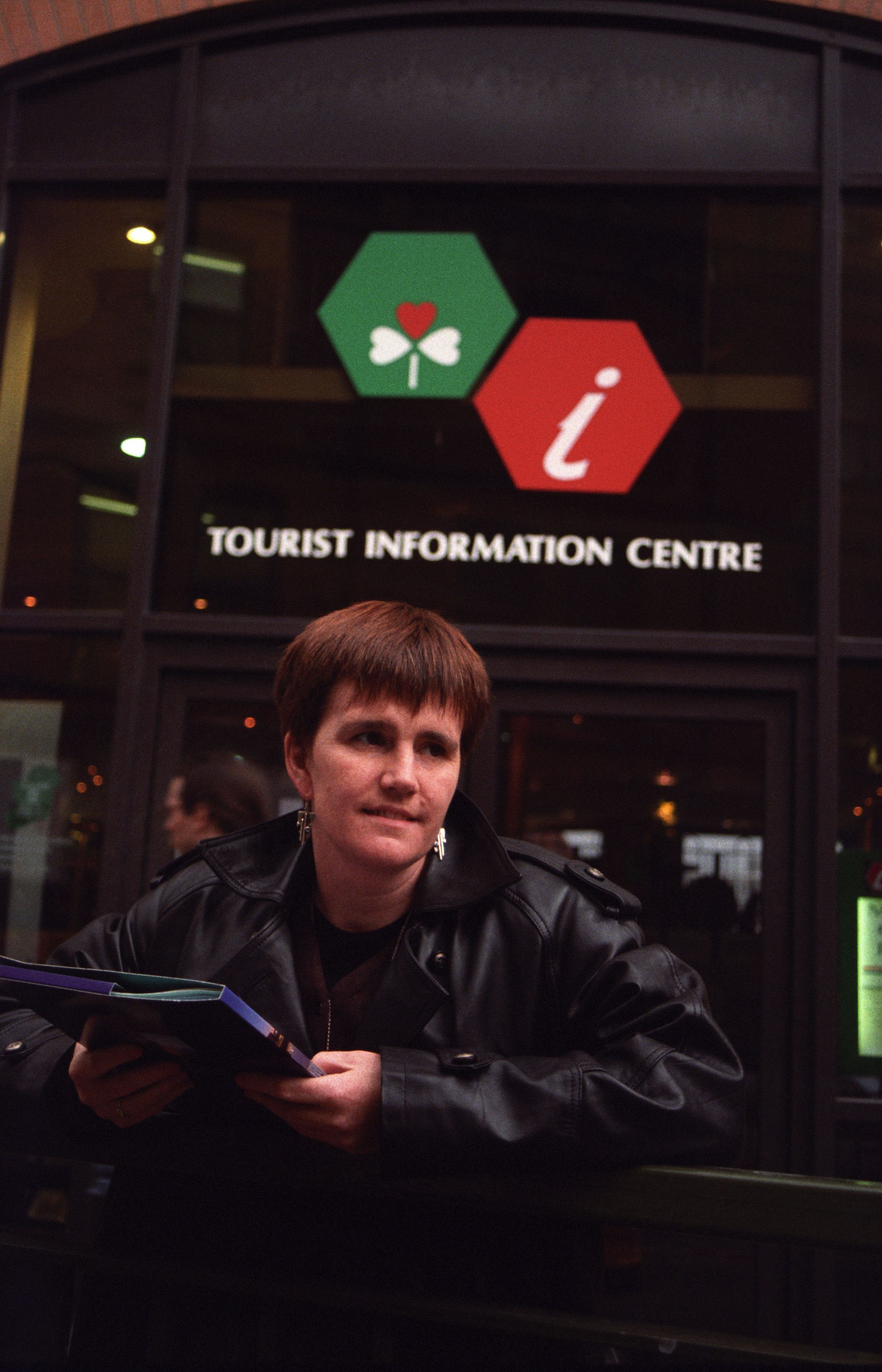 PROTEST: Caitríona Ruane, then Féile director outside NI Tourism Board in 1997 after the festival "was snubbed" by the agency