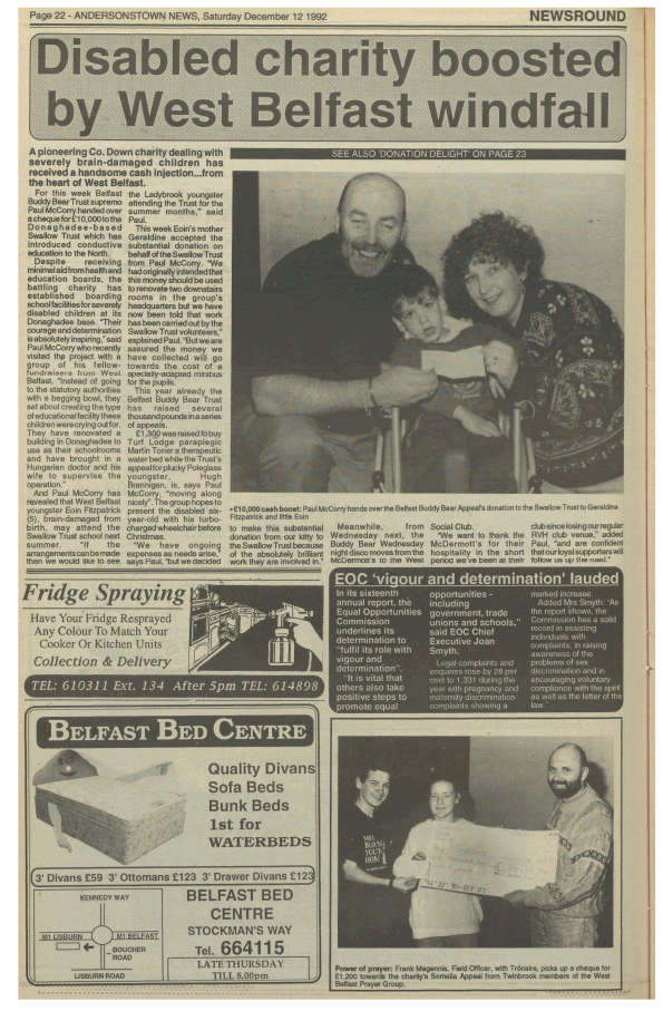 BIG-HEARTED: A report on the Buddy Bear Appeal in our paper back in 1992