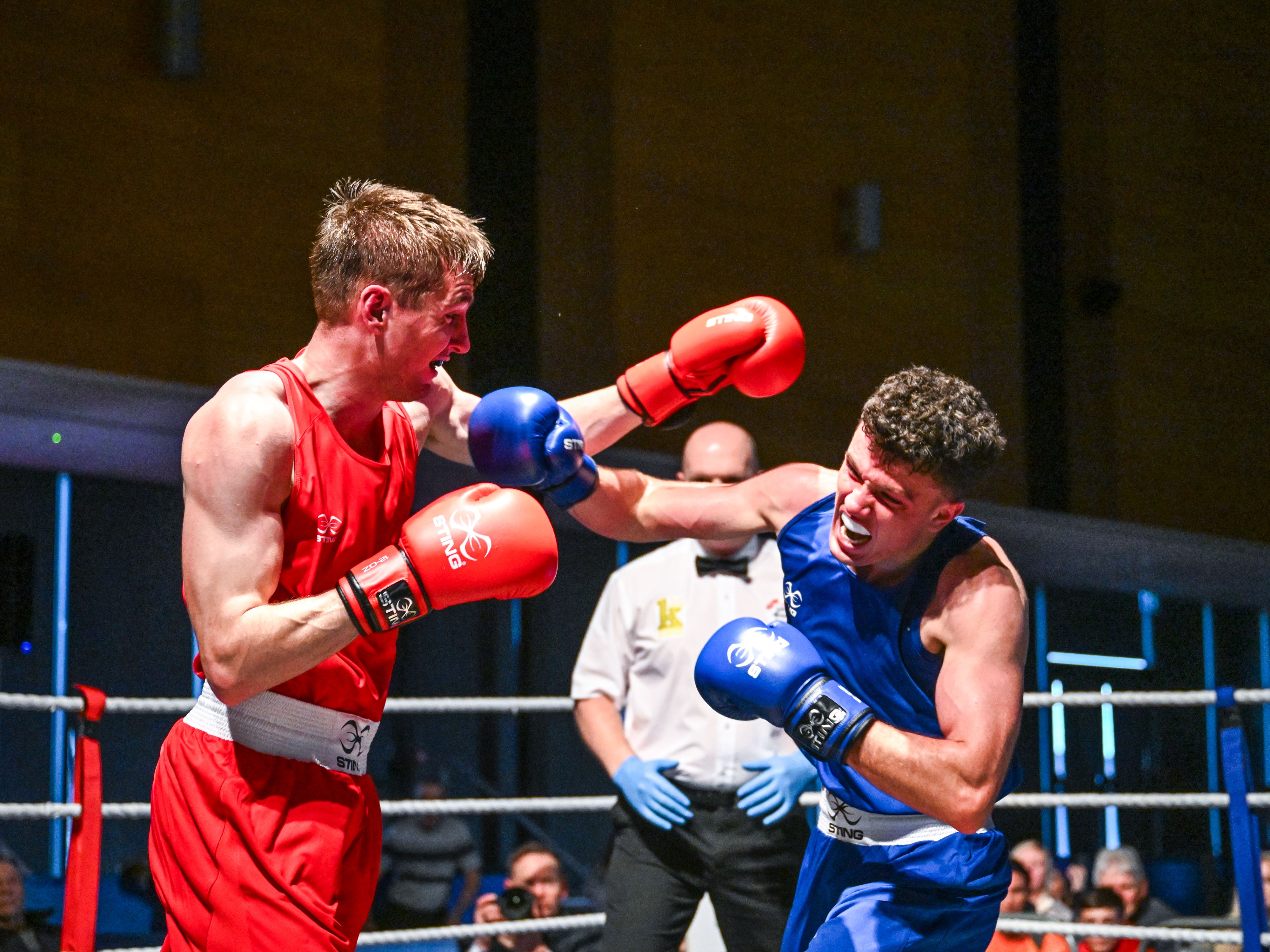 Jon McConnell (blue) on his way to the 71kg title against Matthew McCole