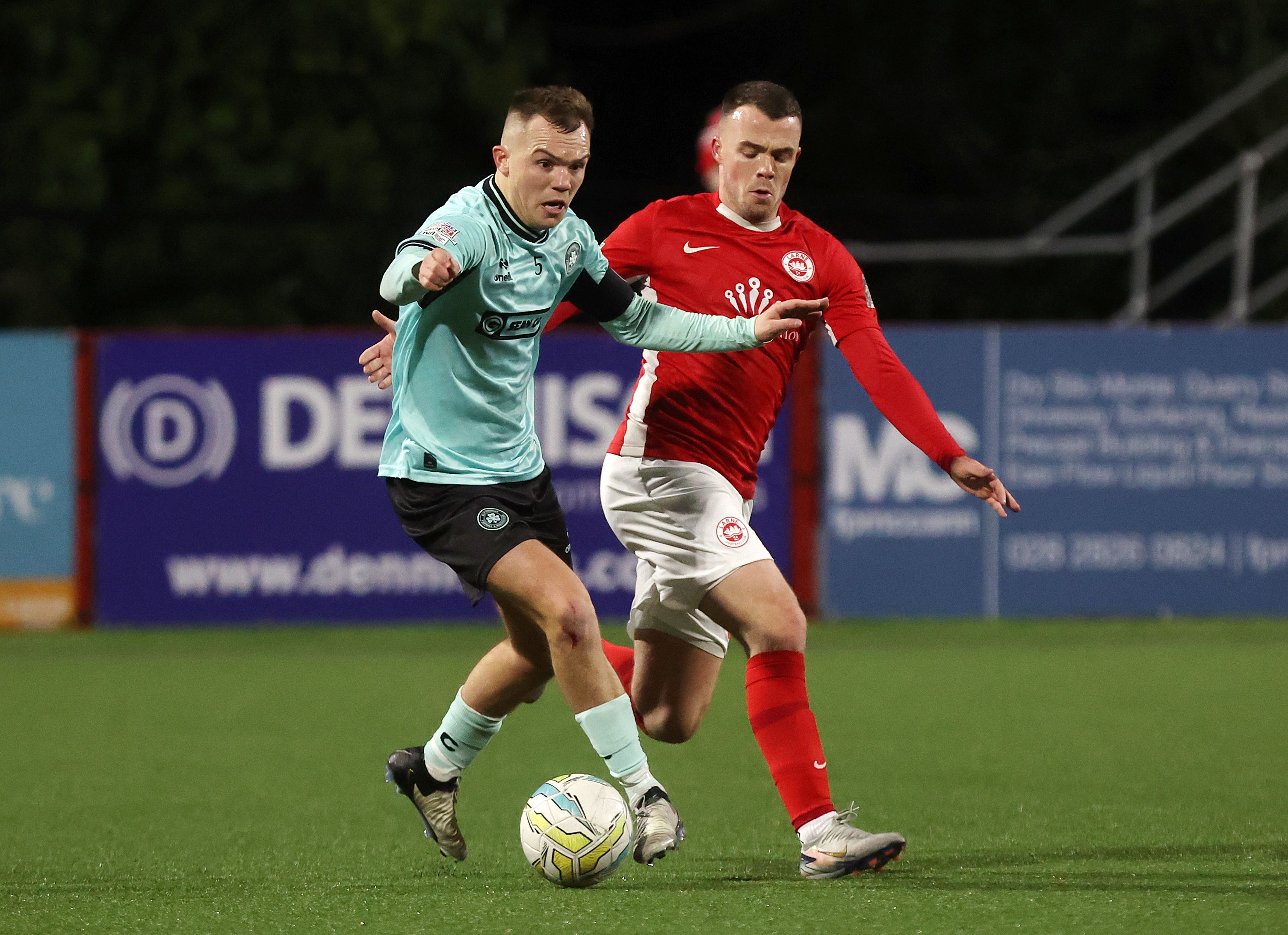 Rory Hale fends off the challenge of Cricky Gallagher 