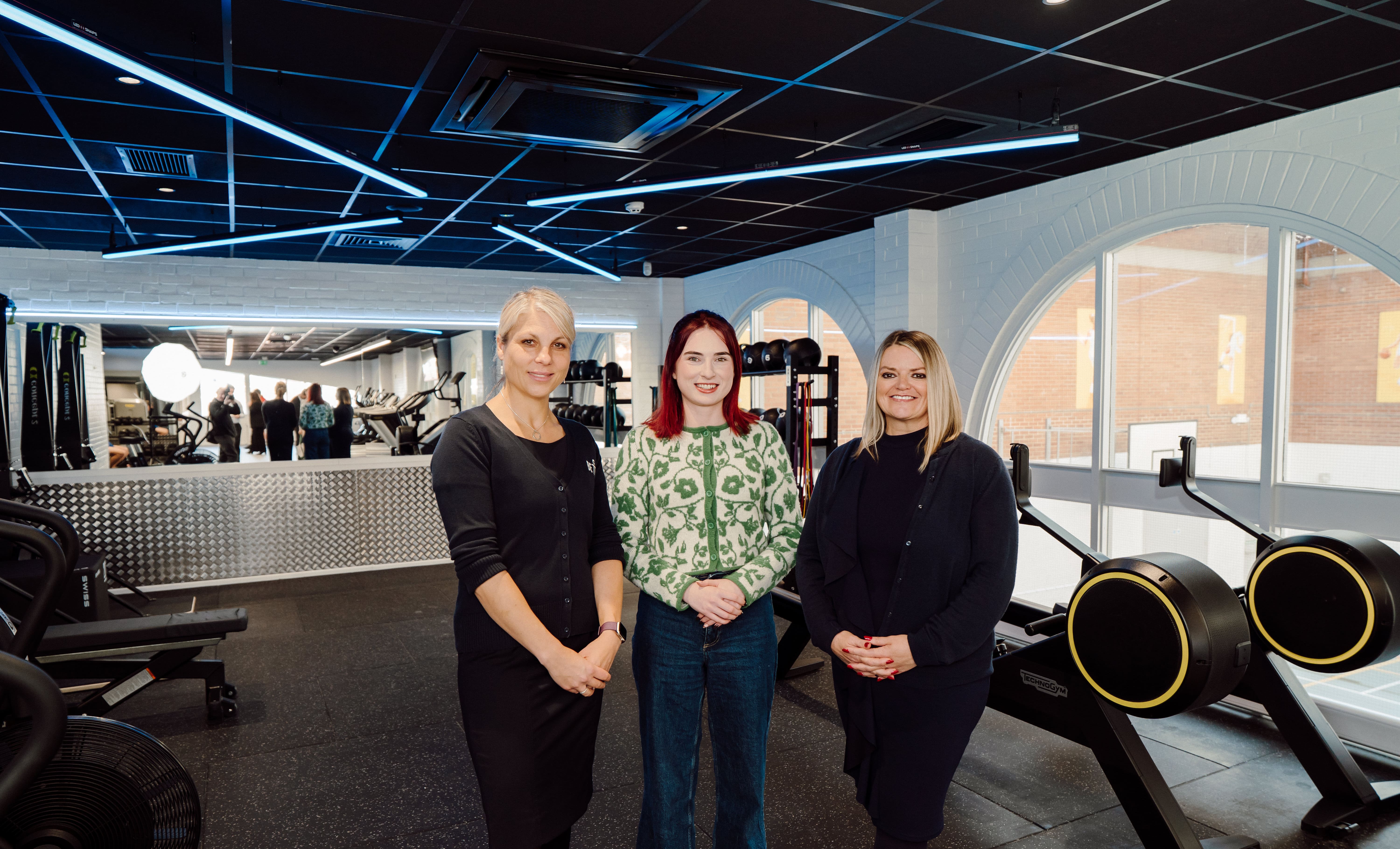 Leona Chorazyova (General Manager, Whiterock Leisure Centre), Councillor Róis-Máire Donnelly and Jacqui Pope (Head of Service, GLL)