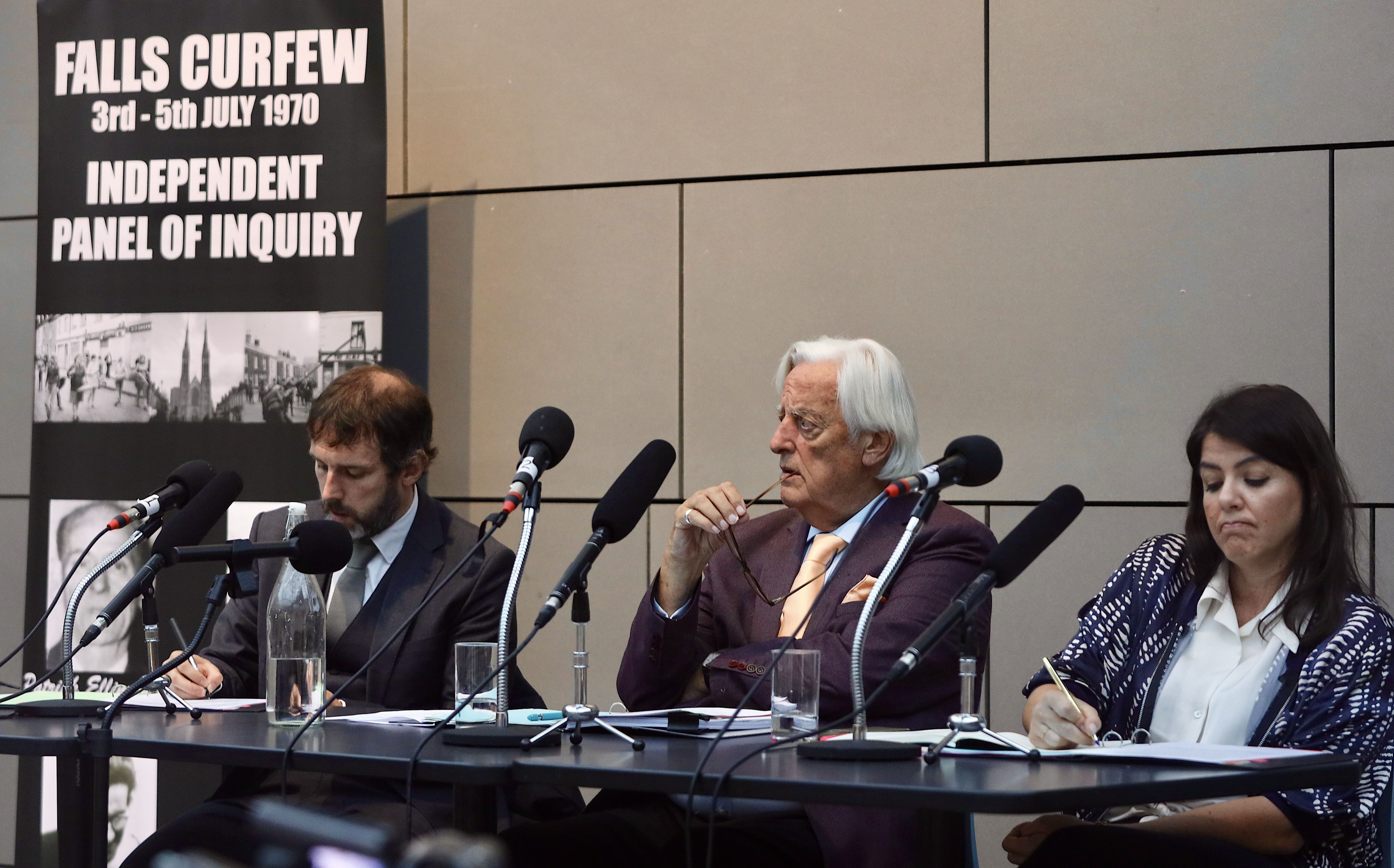 Michael Mansfield KC, centre, Mariela Kohon and barrister Mark Bassett (Photo by Peadar Whelan)