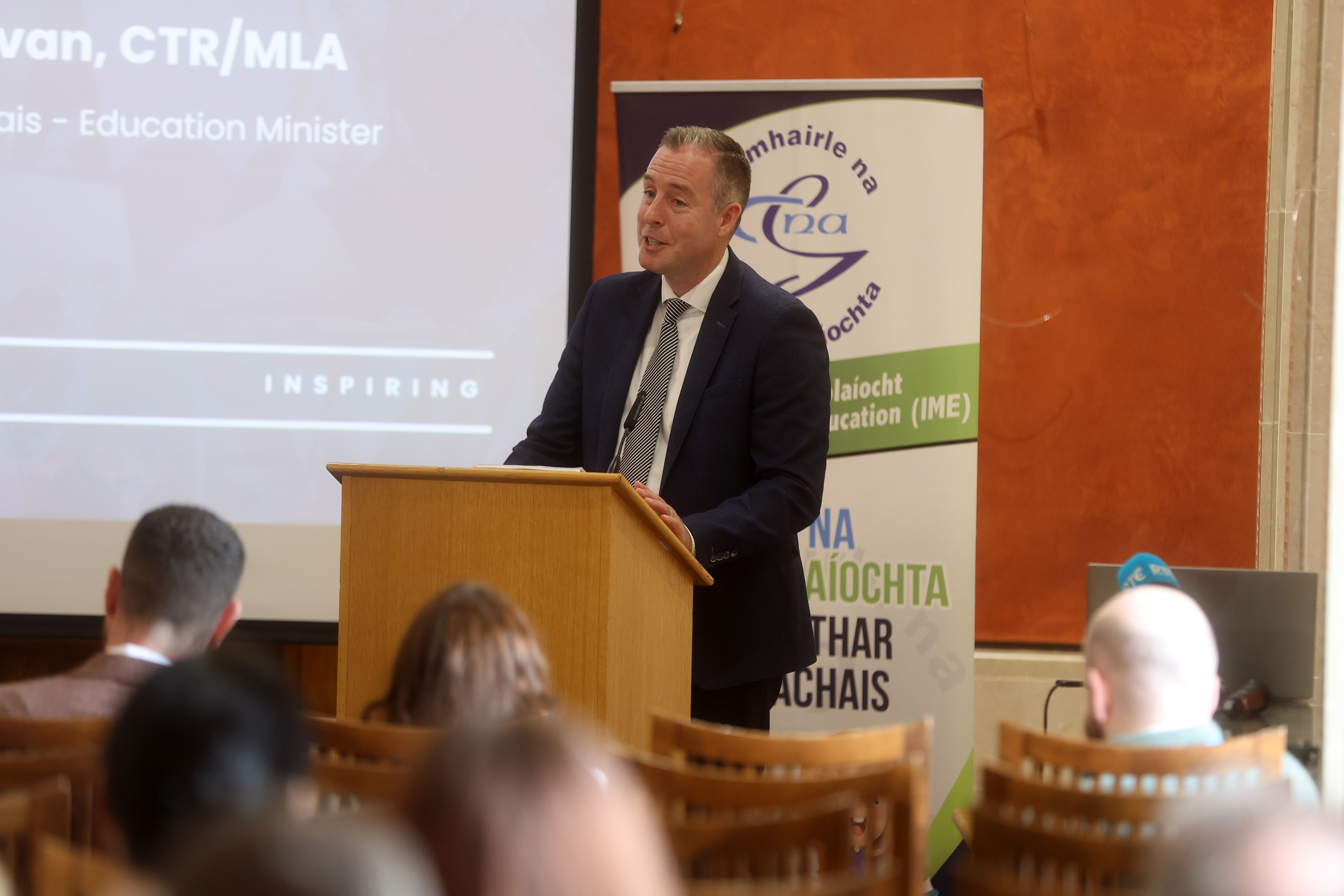 Education Minister, Paul Givan, MLA, launching the research report on IM teacher workloads