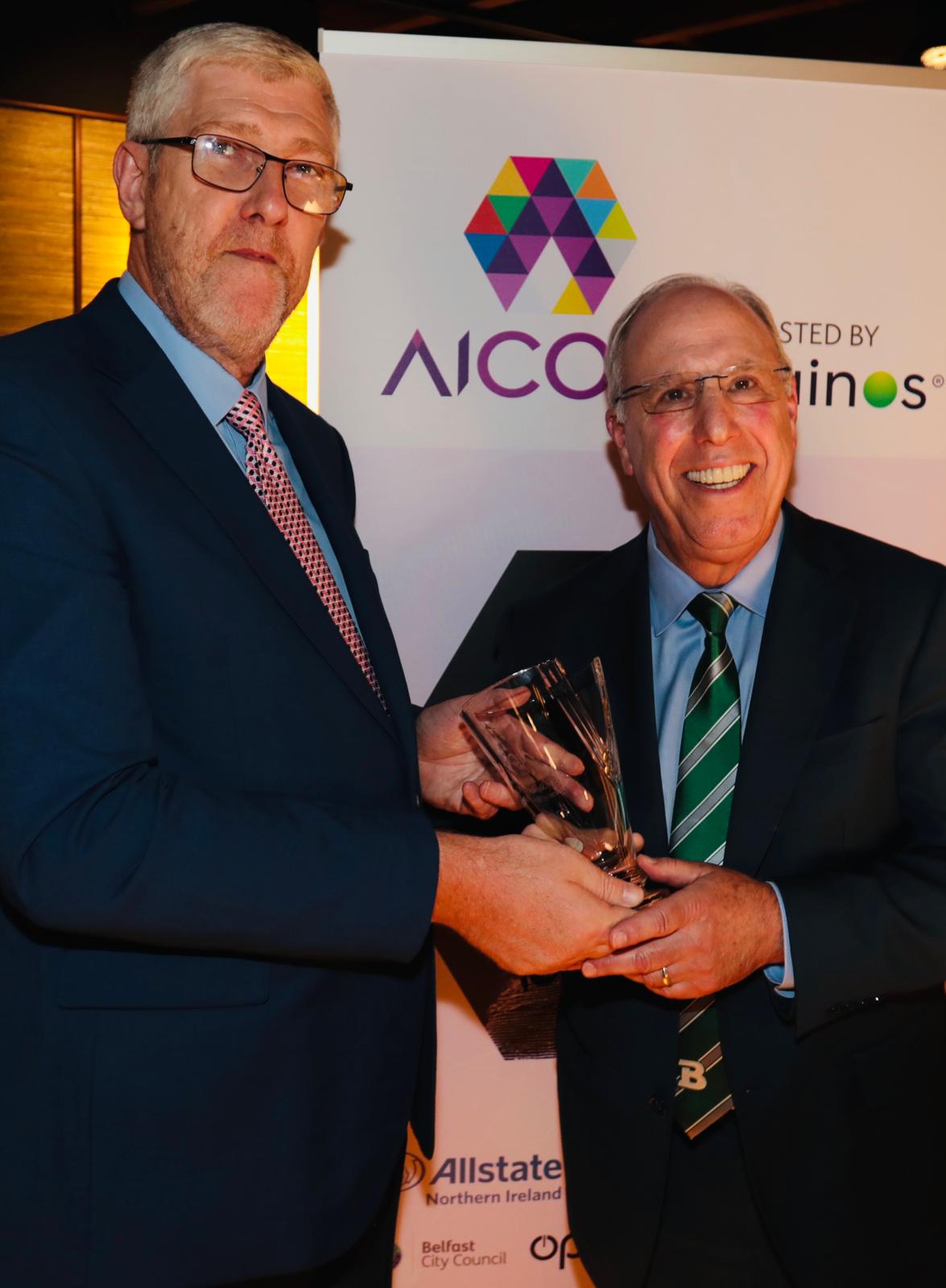 RECOGNITION: Finance Minister John O'Dowd presents President Spinelli of Babson College with the Ireland-USA Bridge-Builder Award