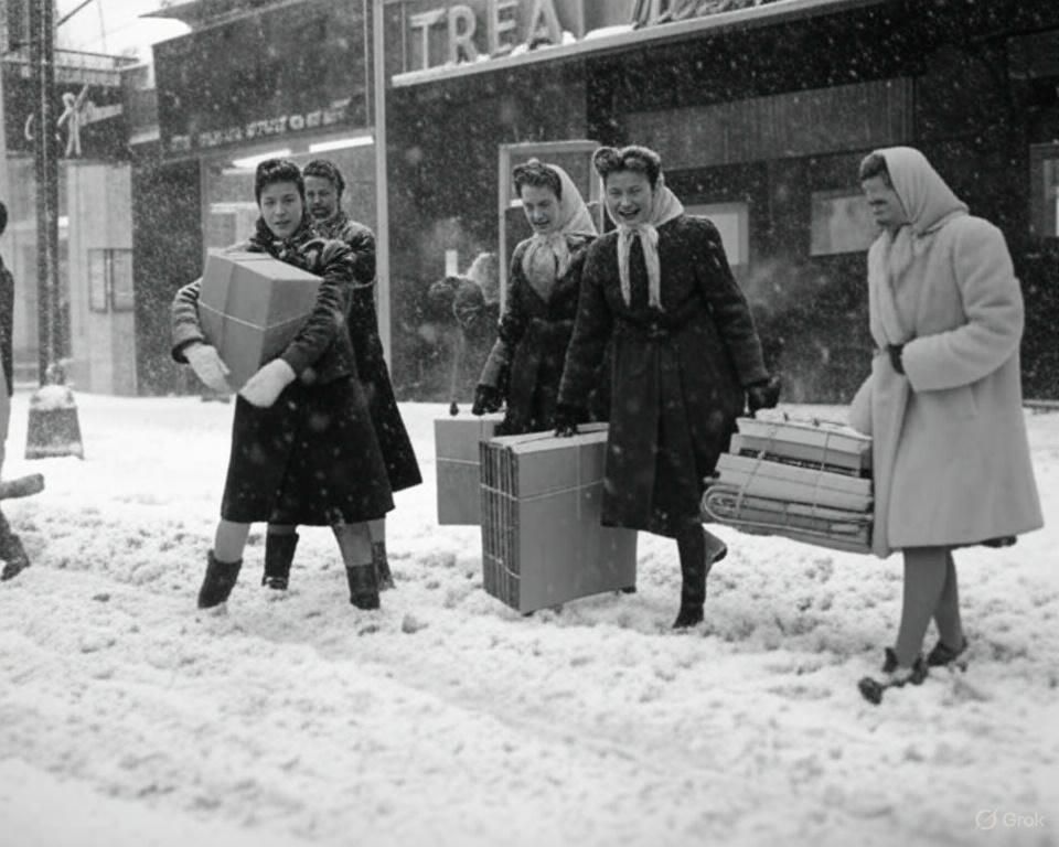 THE GOOD YEARS: The postwar boom in US car ownership and spending resulted in big crowds and traffic jams as the Christmas season began
