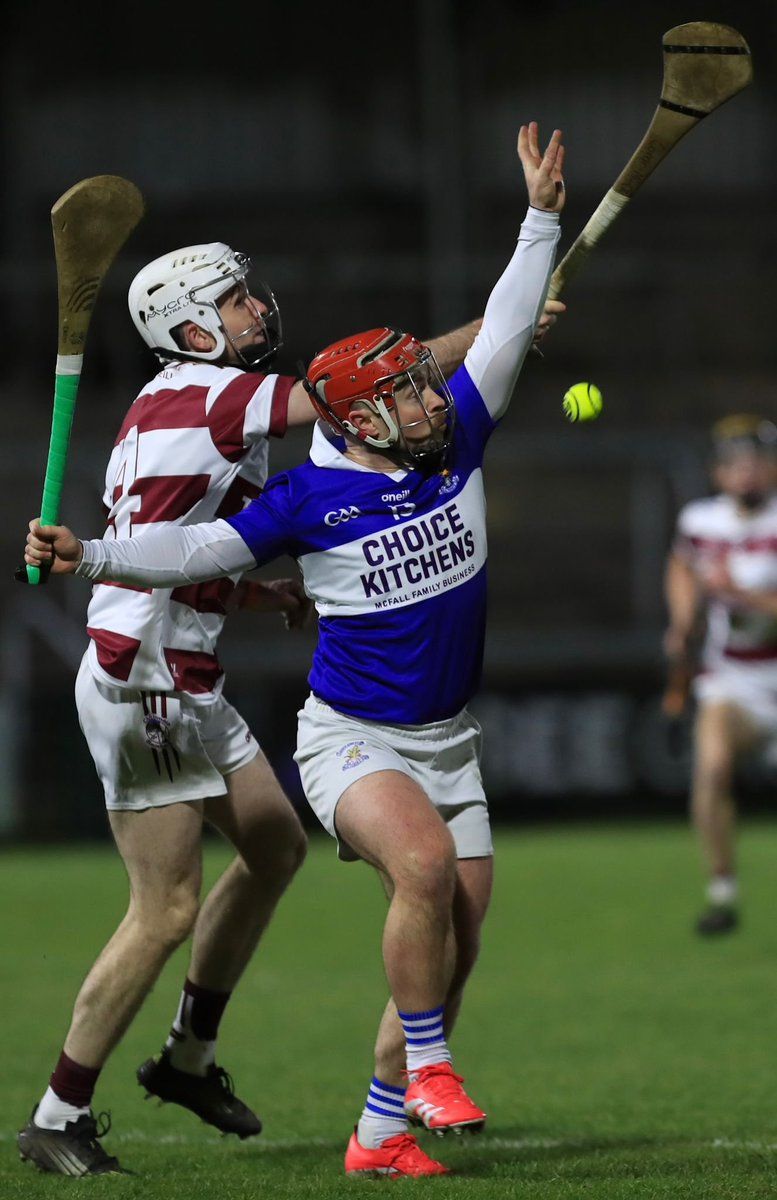 Donal Carson battles for a high ball