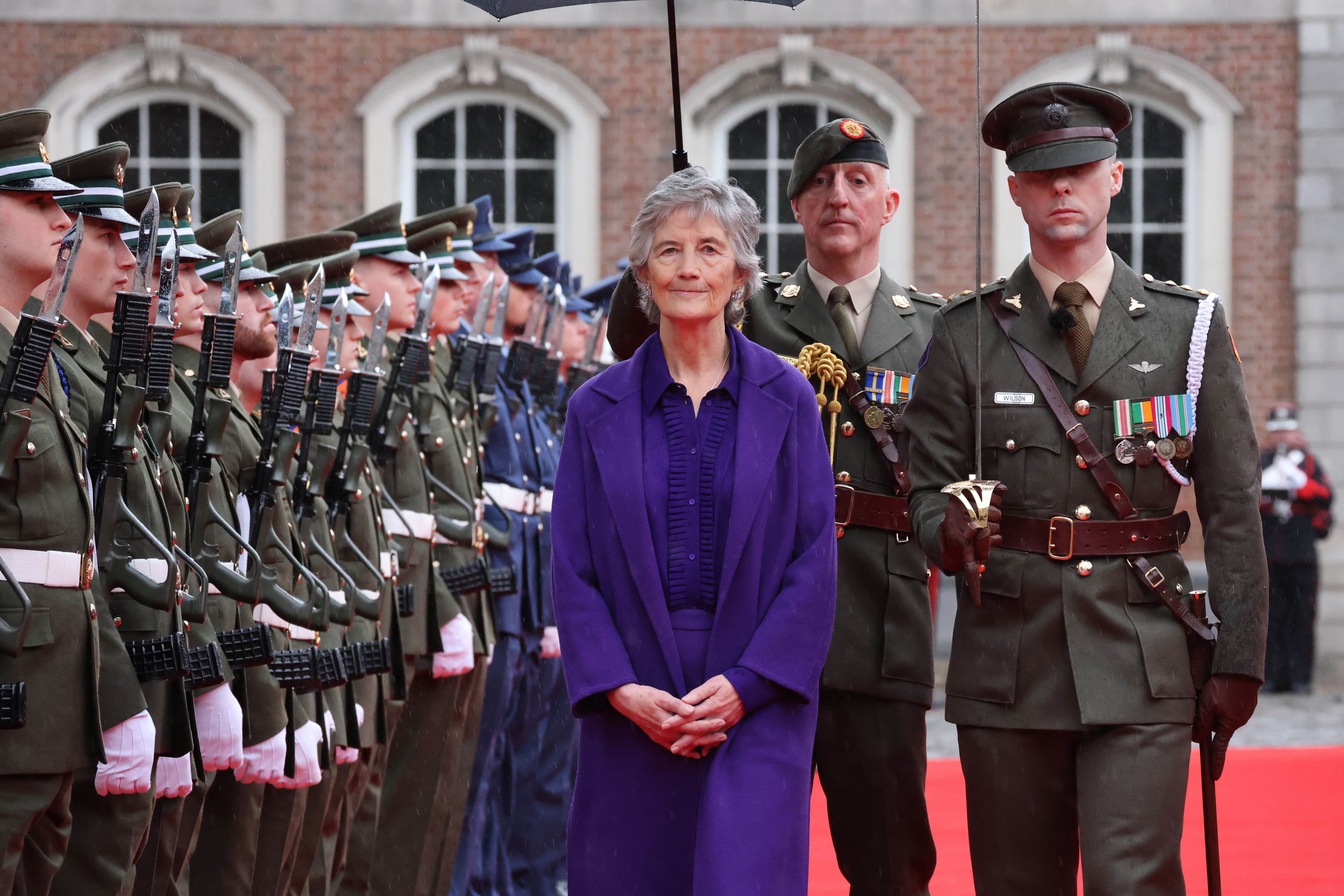 Captain Patrick Wilson inviting the President Catherine Connolly to conduct the inspection of the Guard of Honour