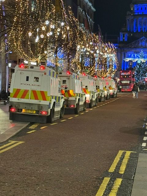A heavy police presence amid Belfast's Christmas lights