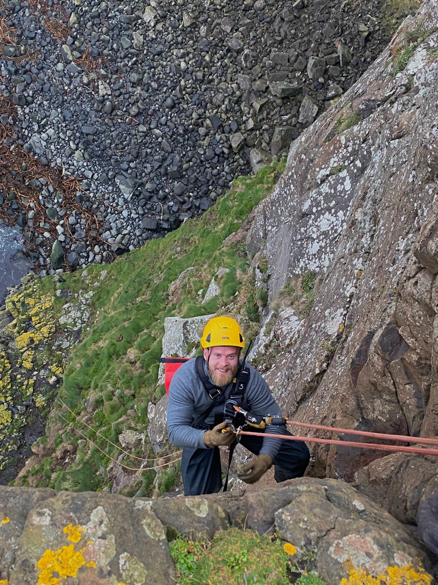 Aaron takes the quick way down the cliff