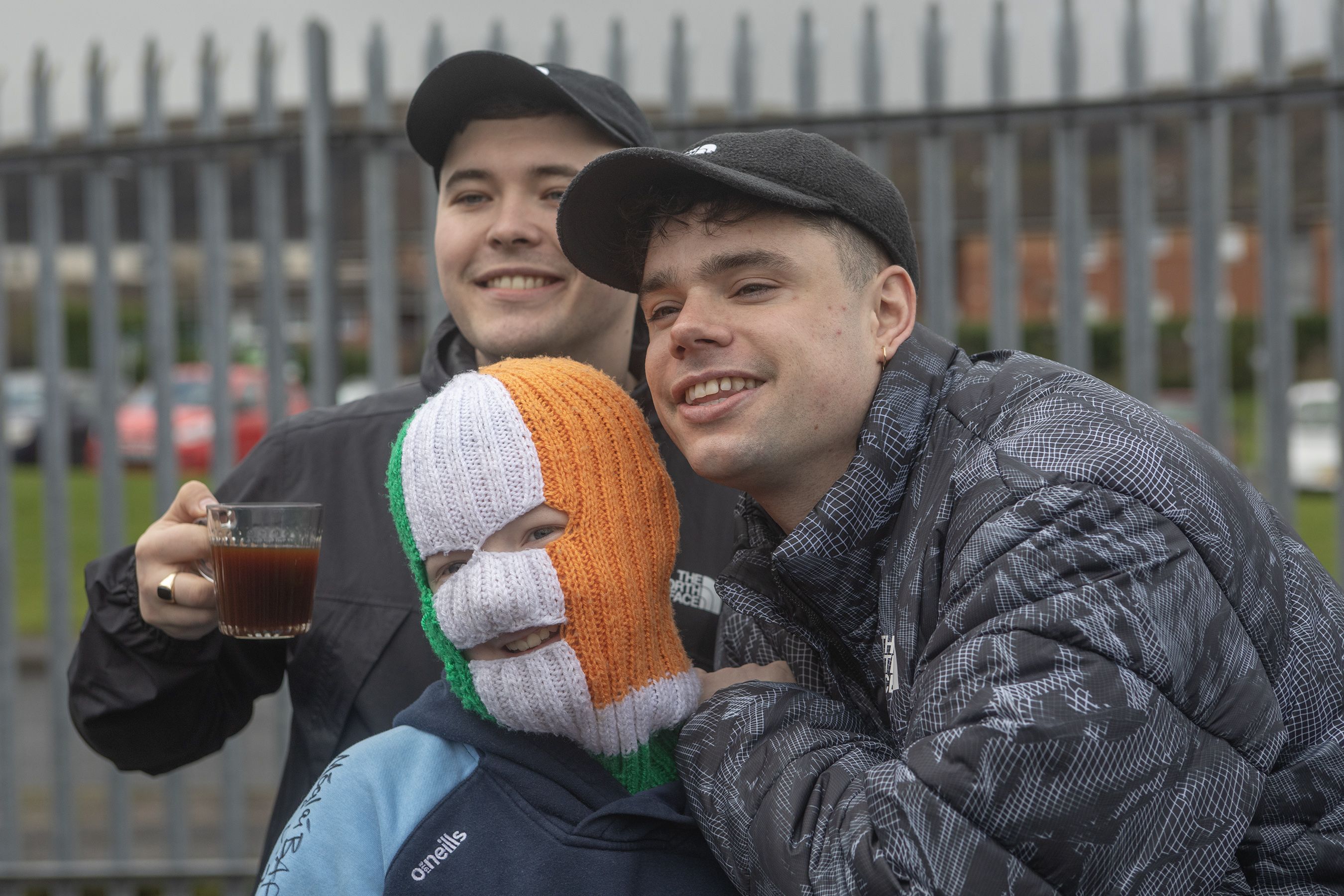 Liam Óg Ó hAnnaidh and Naoise Ó Cairealláin with Terry Green, dressed as DJ Próvaí 