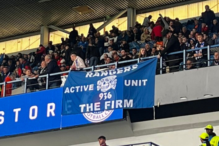 NAZI TRIBUTE: The SS Totenkopf/Death's Head banner at Ibrox