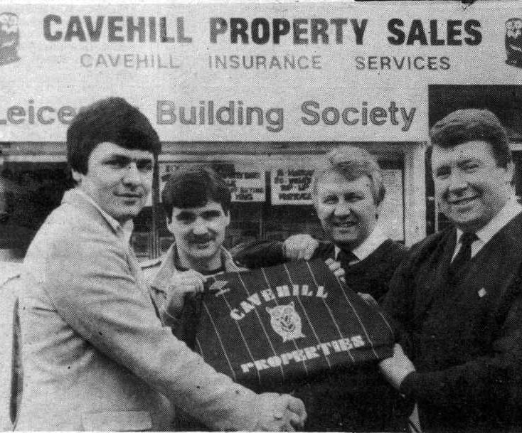 TOP TEAM: Tom Laverty and George Young, representing Lavehill Property Sales, Falls Road branch, present a set of jerseys to Gerard Hiskimmon and Jimmy Doyle, captain of Kilwee FC, Twinbrook