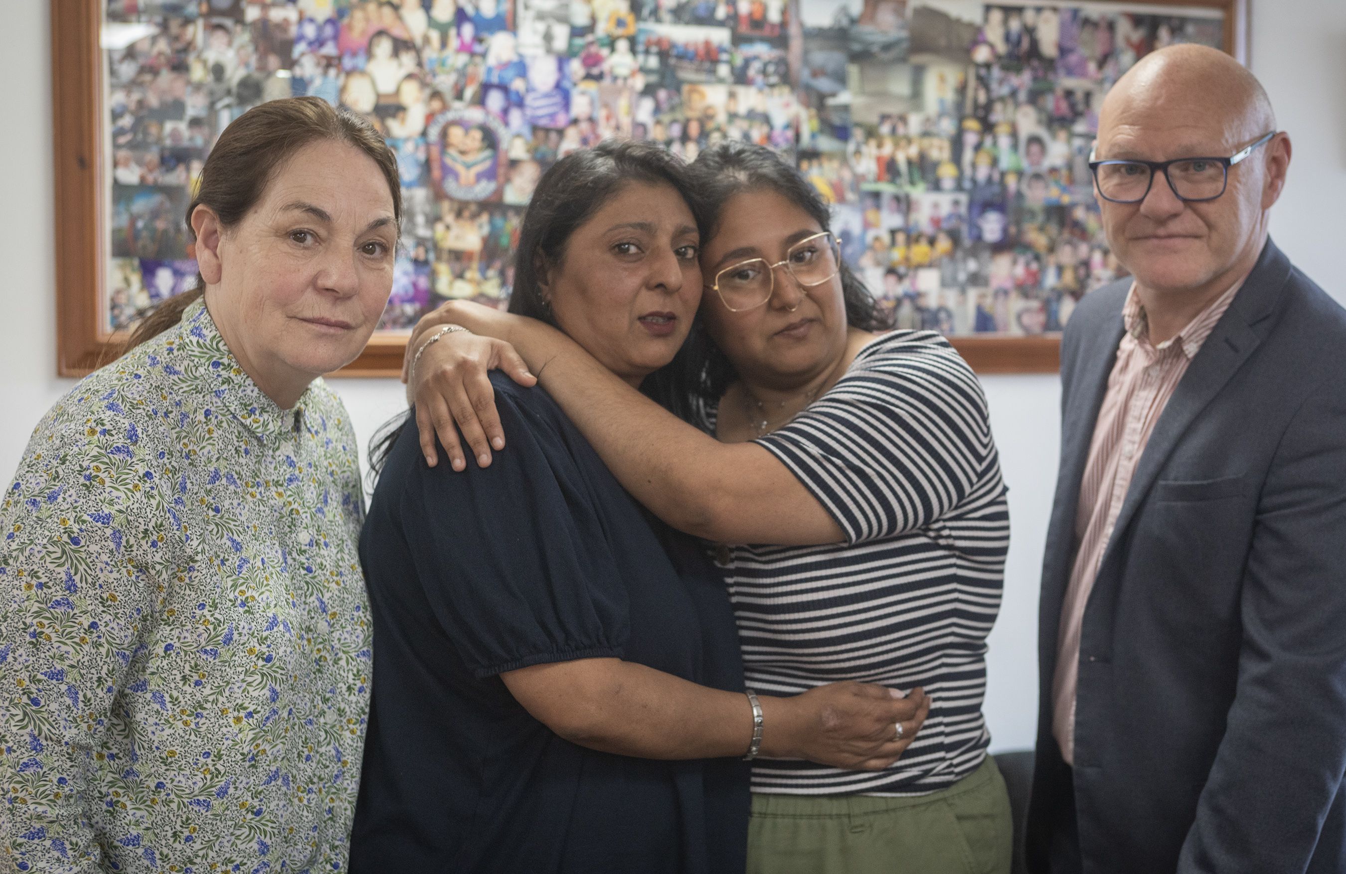 Susan McCrory (Falls Women Centre), Shahnaaz and Saira Khan and West Belfast MP Paul Maskey