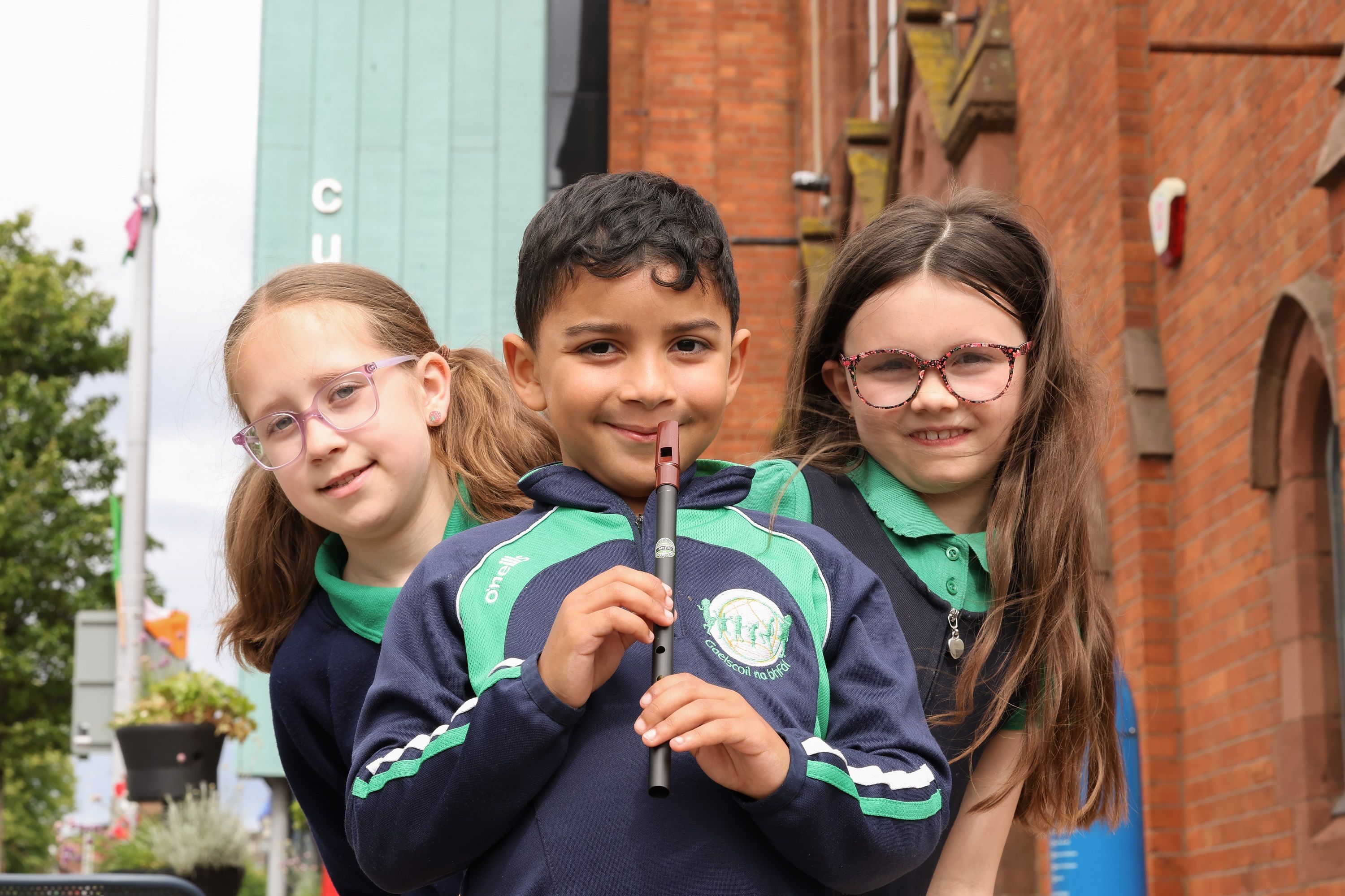 Gaelscoil na bhFál pupils Bláithín Ní Néill, Seán O’Connor and Aoife Doyle