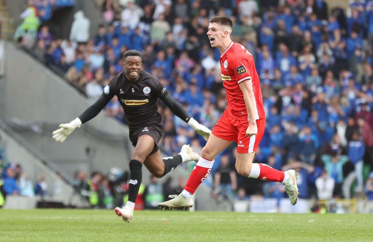 Shea Kearney wheels away after netting the injury-time equaliser