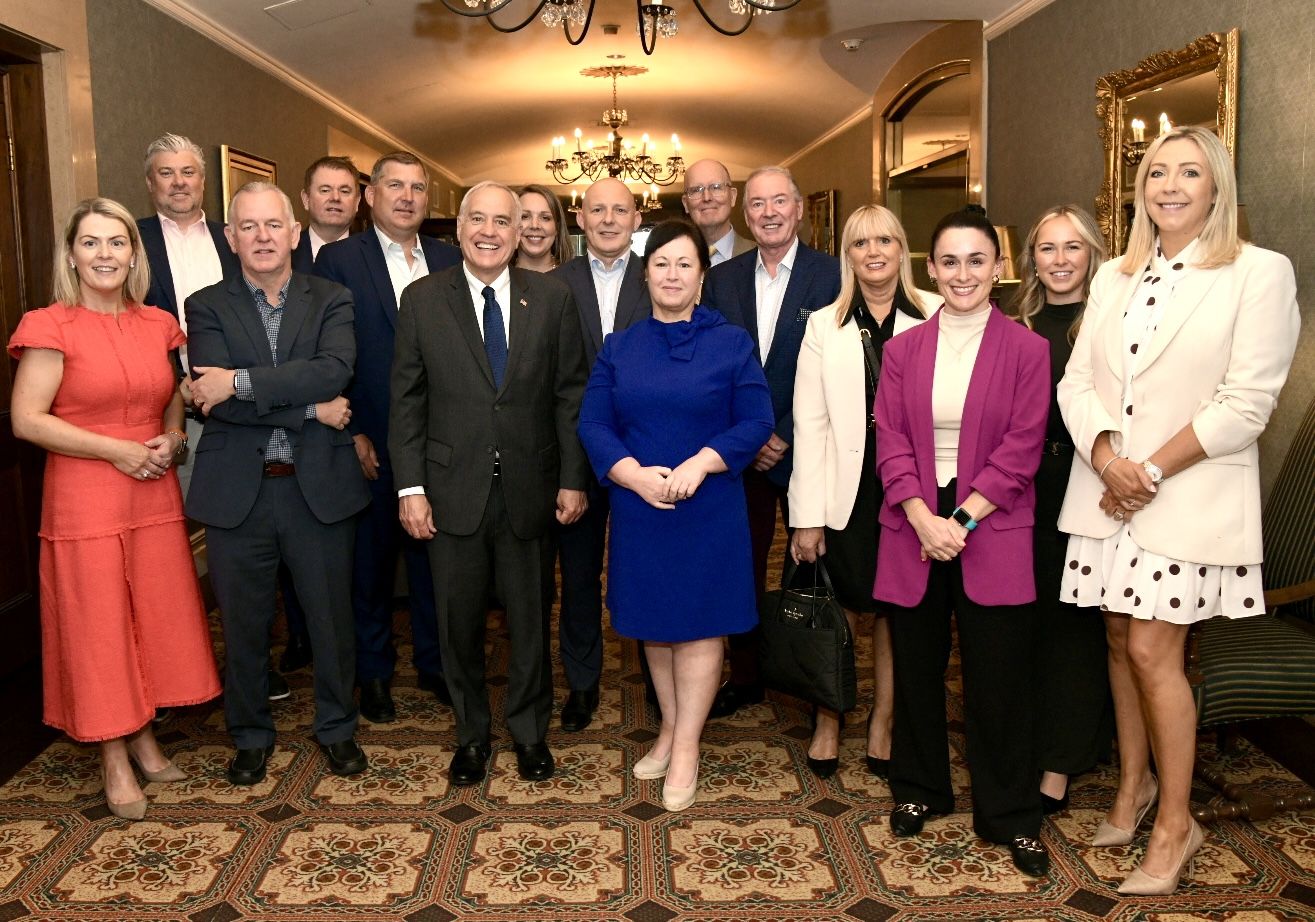 BRIDGE-BUILDING: Comptroller DiNapoli meets a large delegation of Irish Americans and Belfast delegates to the New York-New Belfast conference. Pic Andrew W. Hill