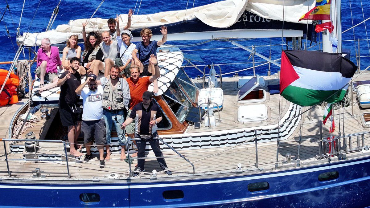 HIJACKED: The crew of the Madleen before they were kidnapped by Israel in international waters