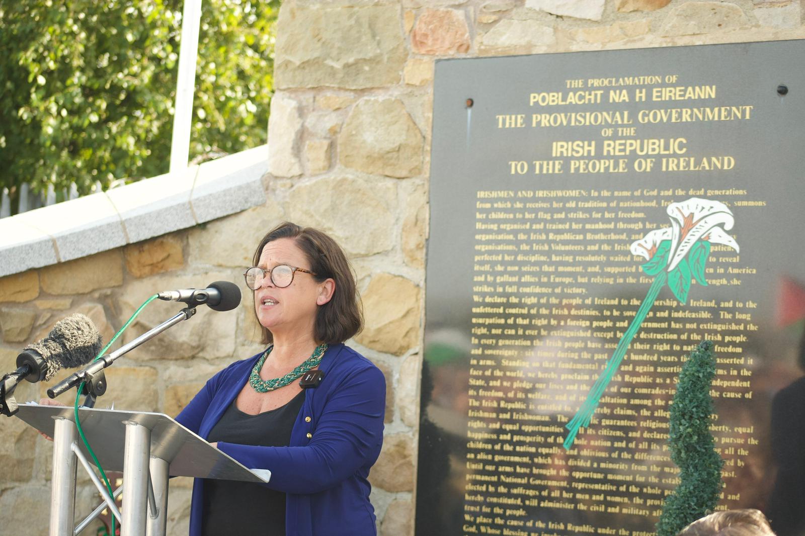 Mary Lou McDonald addresses the crowd at Milltown Cemetery