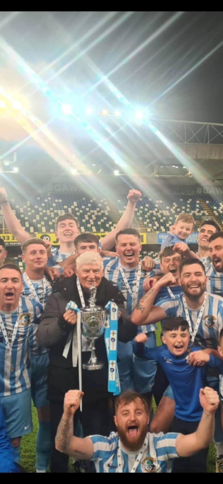 Jim celebrates Immaculata's Intermediate Cup success last year