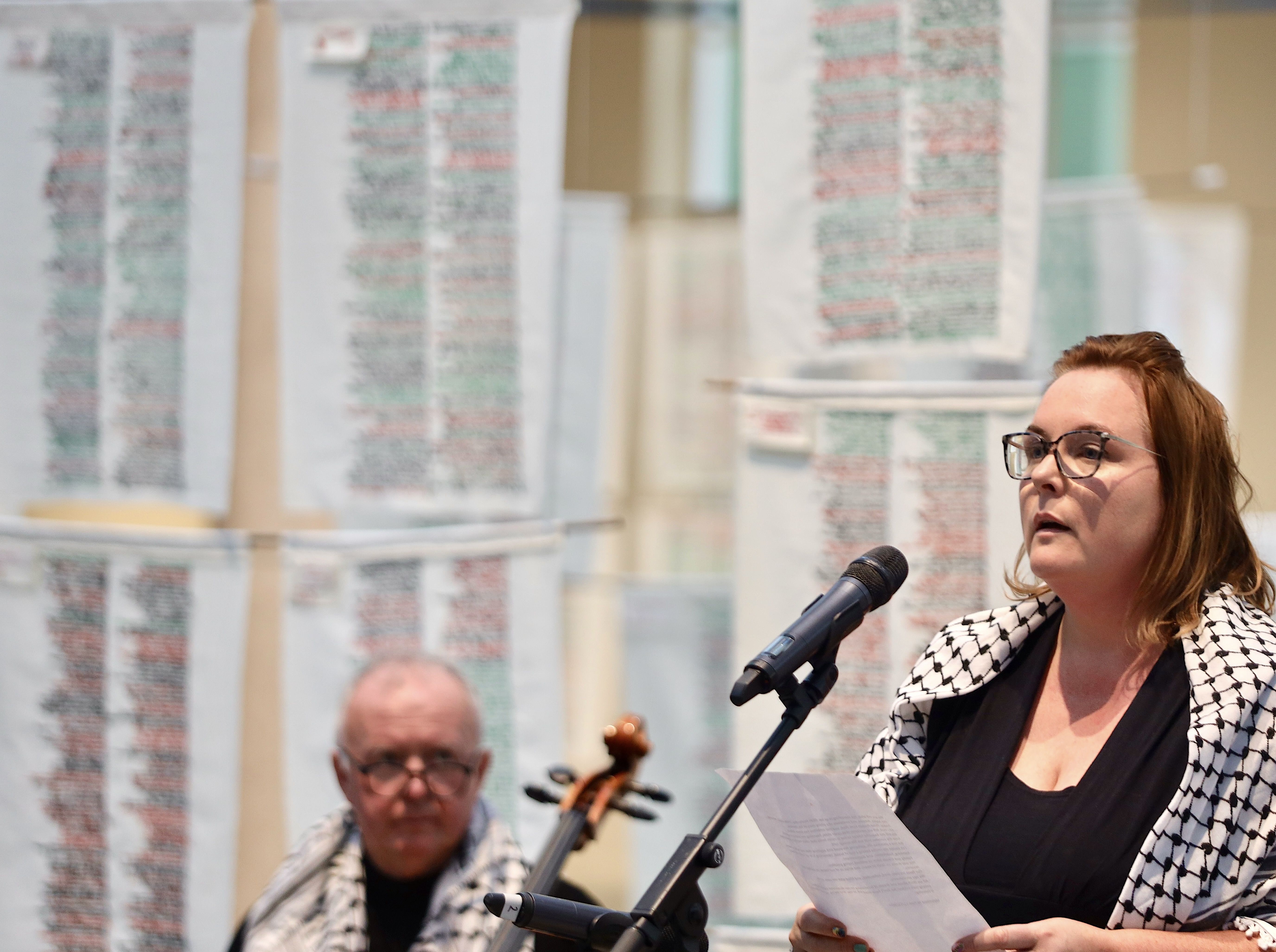 Reading one of the Gaza Monologues at St Comgall's
