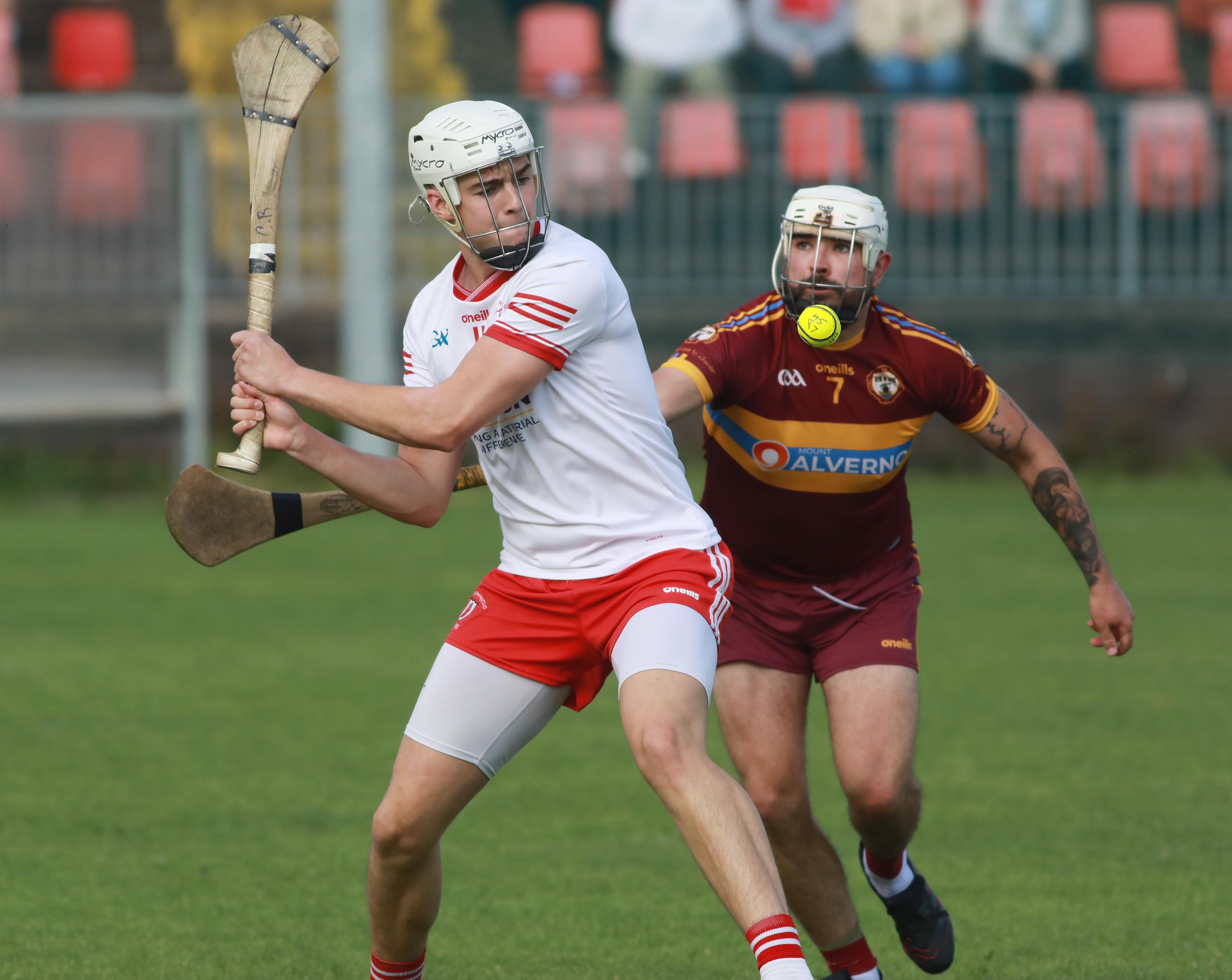 HOOK: Colm Scullion (right) attempts to hook Ciaran Boyd (left)