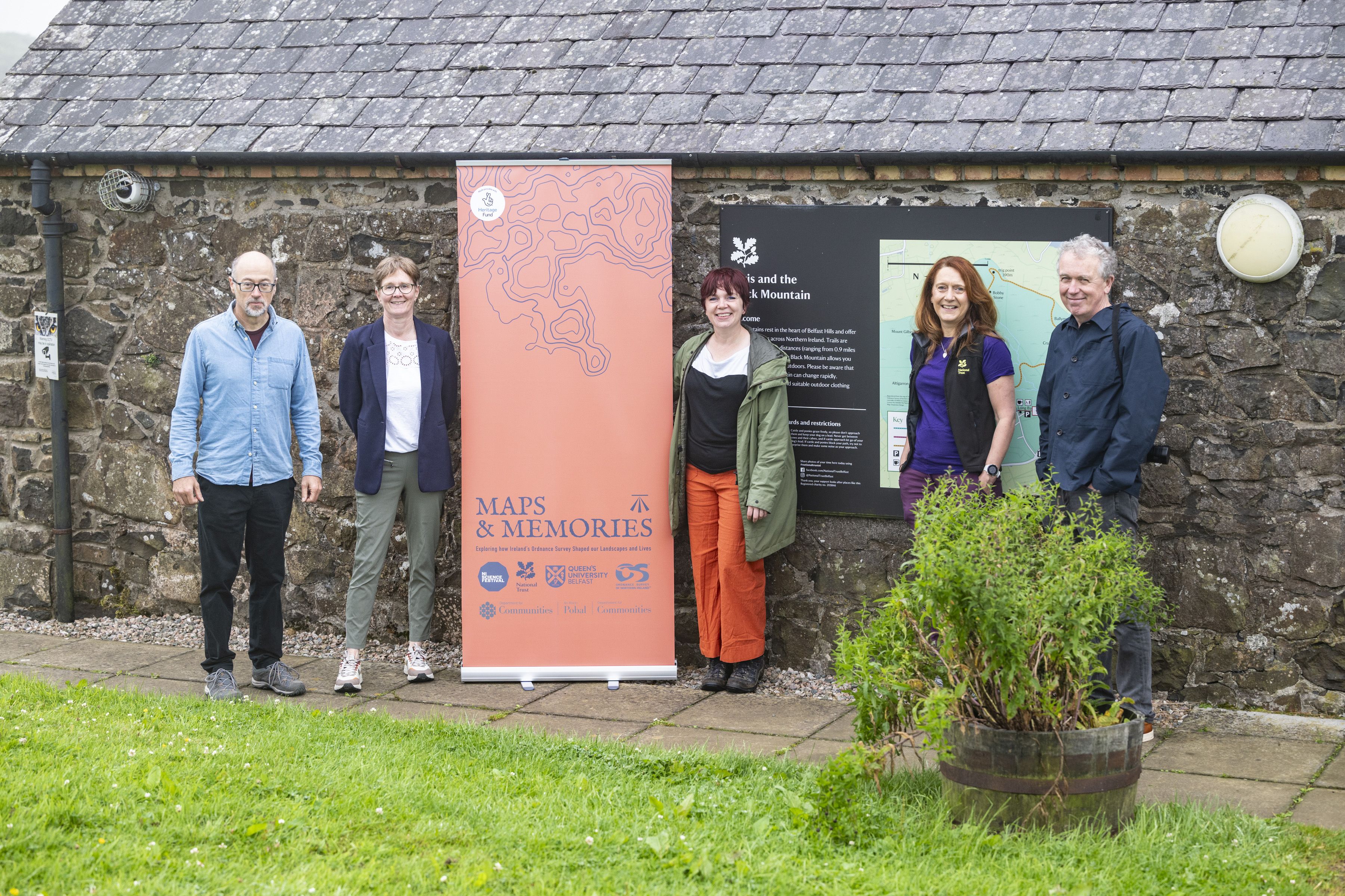 L-R) Professor Keith Lilley, Queens University Belfast, Dr Suzanne McLaughlin, Chief Survey Officer & Director, Ordnance Survey Northern Ireland, Sarah Jones, Director, NI Science Festival, Heather McLachlan, Director for Northern Ireland at National Trust and Dr Paul Mullan, Northern Ireland Director of the National Lottery Heritage Fund