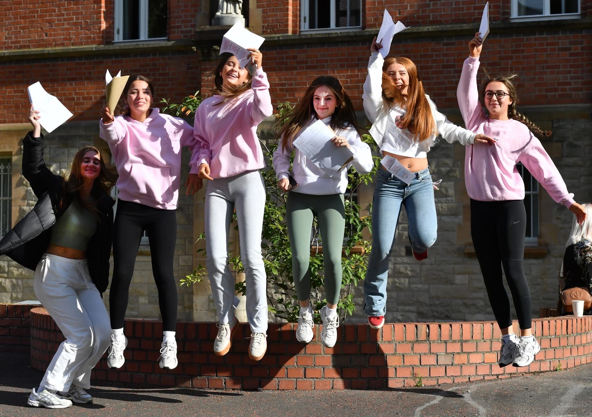 St Dominic's pupils celebrating this week's GCSE results