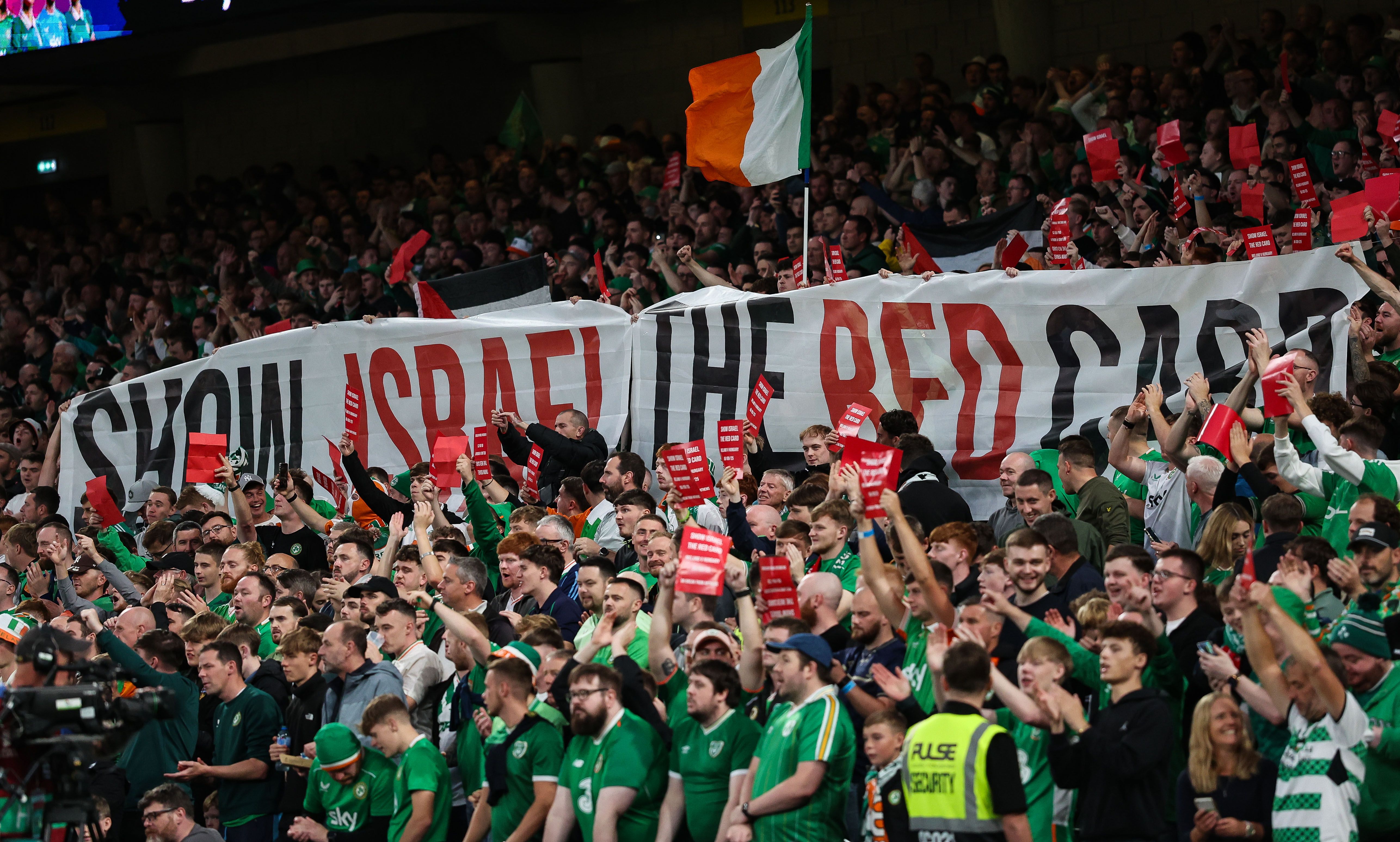 Irish fans stood in solidarity with Palestine joining the 'Show Israel the Red Card' fan campaign