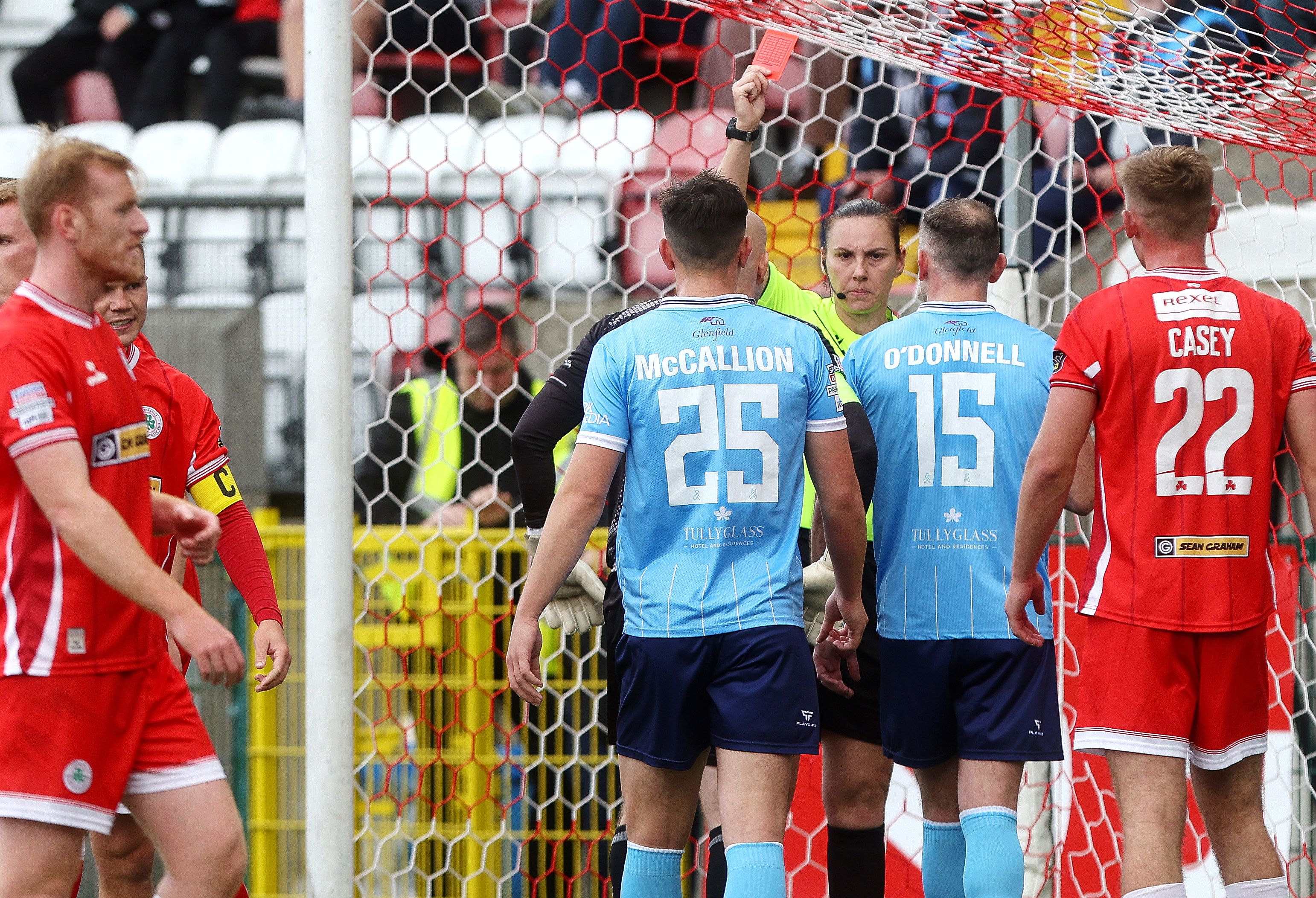 Stephen O'Donnell was sent off for Ballymena after a controversial second yellow