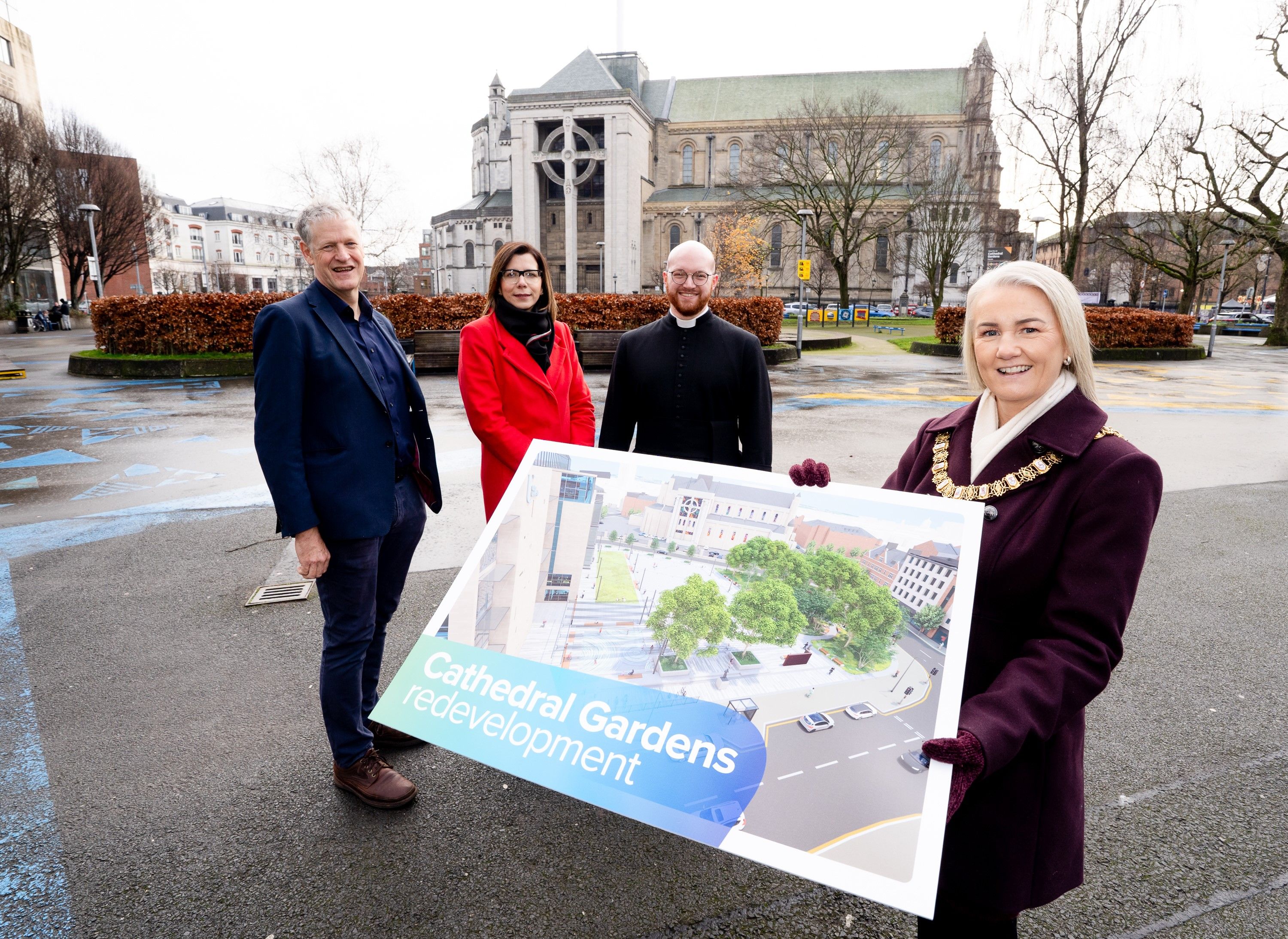 Professor Duncan Morrow from Ulster University, Tzvetelina Bogoina from Cathedral Quarter BID, Reverend Cameron Mack from St Anne’s Cathedral and Belfast Lord Mayor Councillor Tracy Kelly