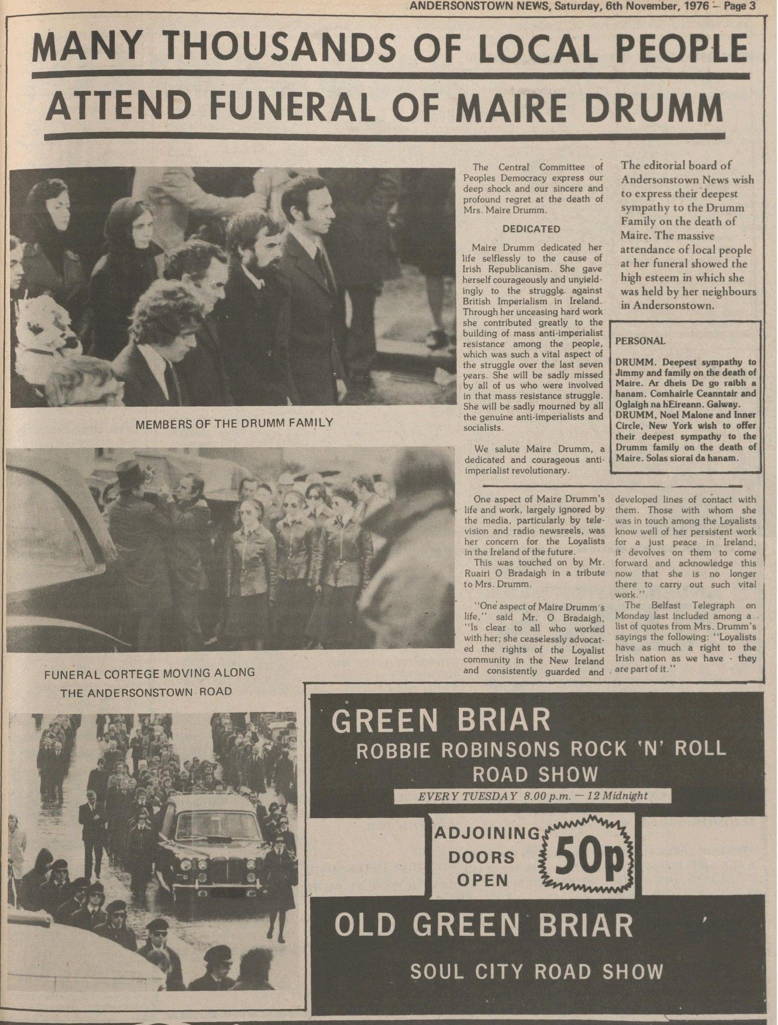 How the Andersonstown News reported Máire Drumm's murder
