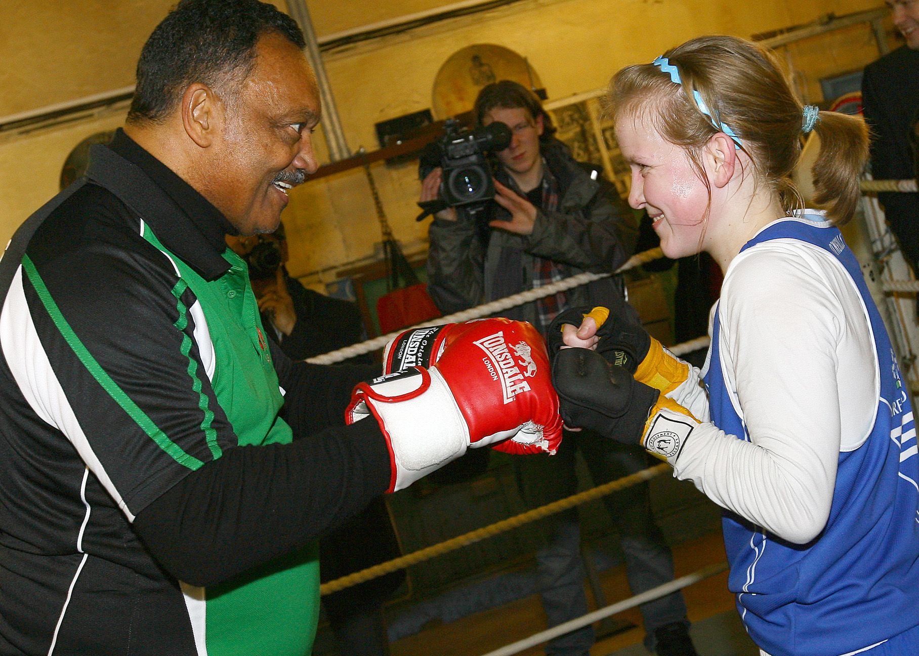 SECONDS OUT: The Rev Jesse Jackson with Irish champ Christine Gargan