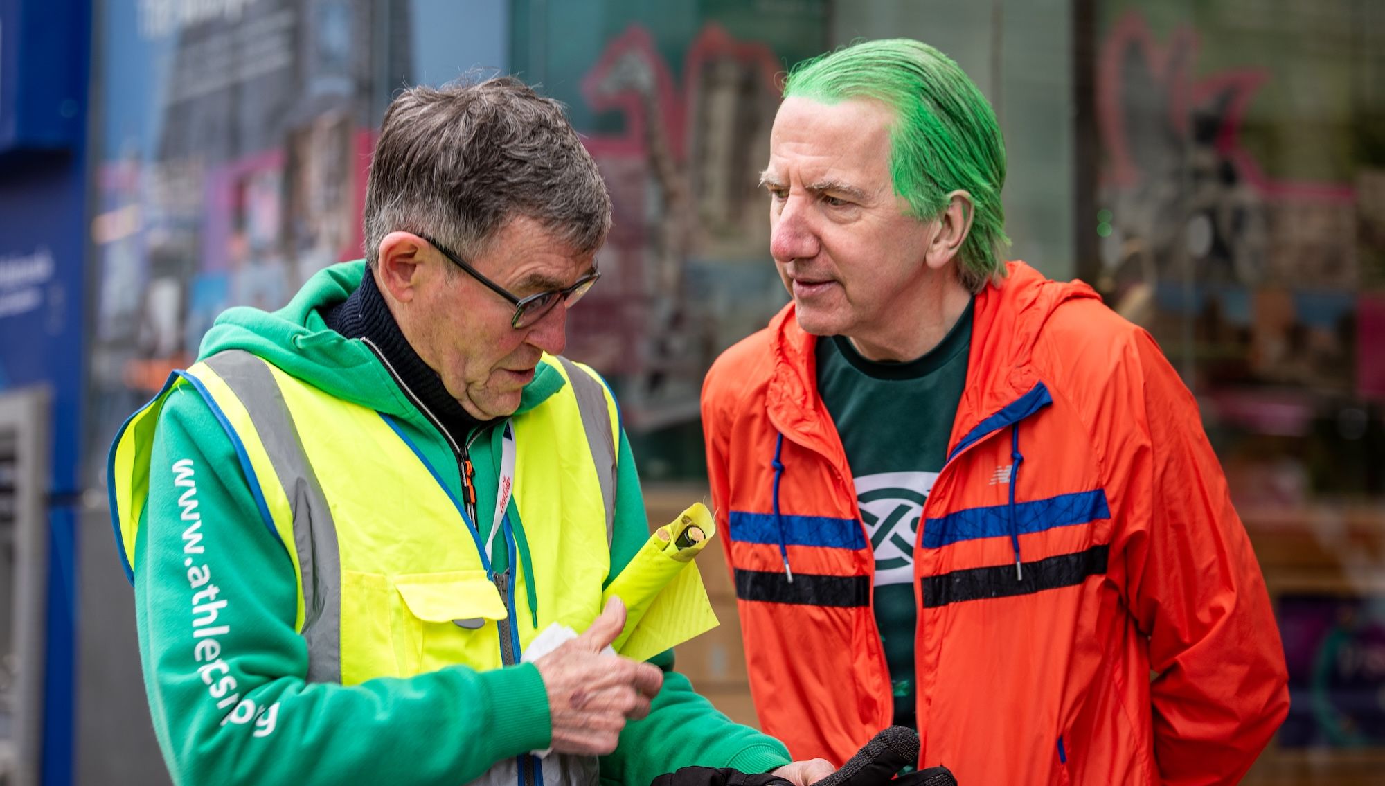 CRAIC CHIEF: Davie Seaton focuses on final preparations for the start of last year's SPAR Craic 10K despite the distractions of wannabe runner Máirtín Ó Muilleoir 