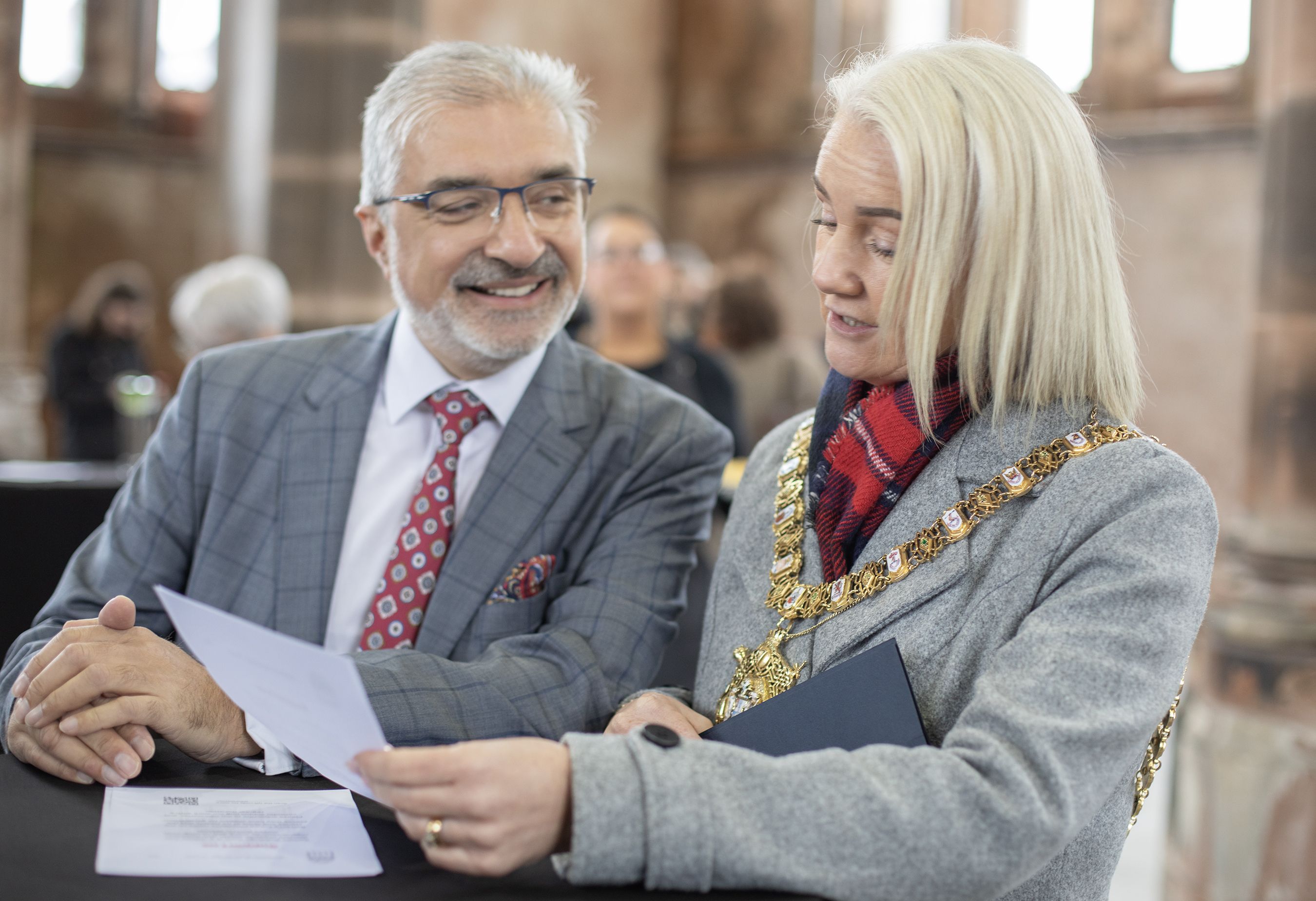Mukesh Sharma (Chair of National Lottery Heritage Fund) with Lord Mayor Councillor Tracy Kelly