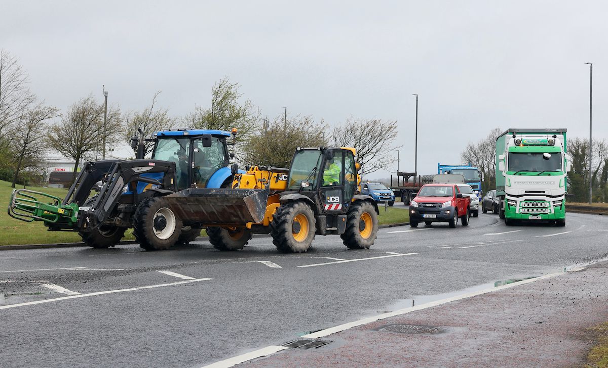 The protest at Nutts Corner Roundabout this afternoon