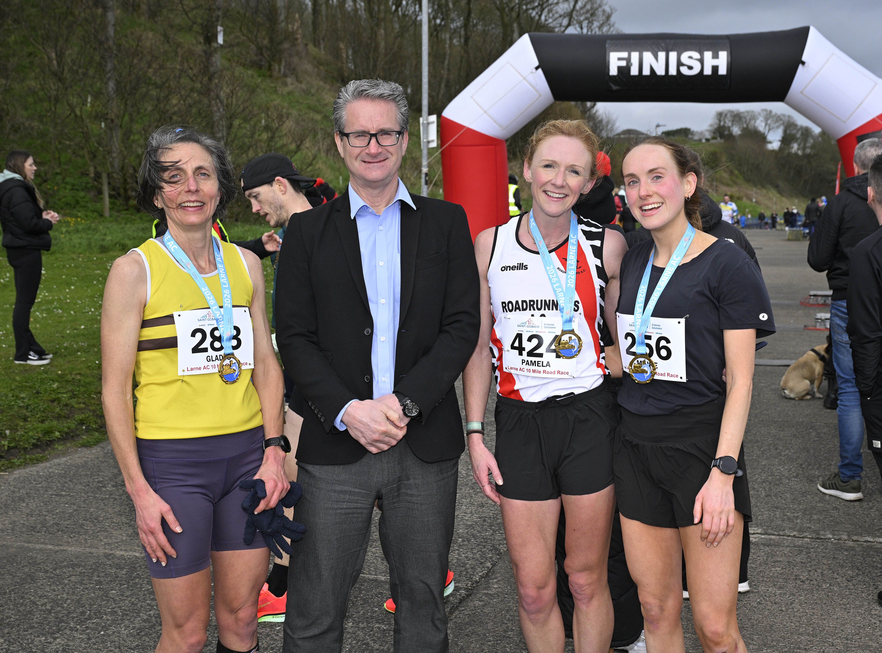 Gladys Ganiel (pictured left) finished second in the Women's Larne 10k race