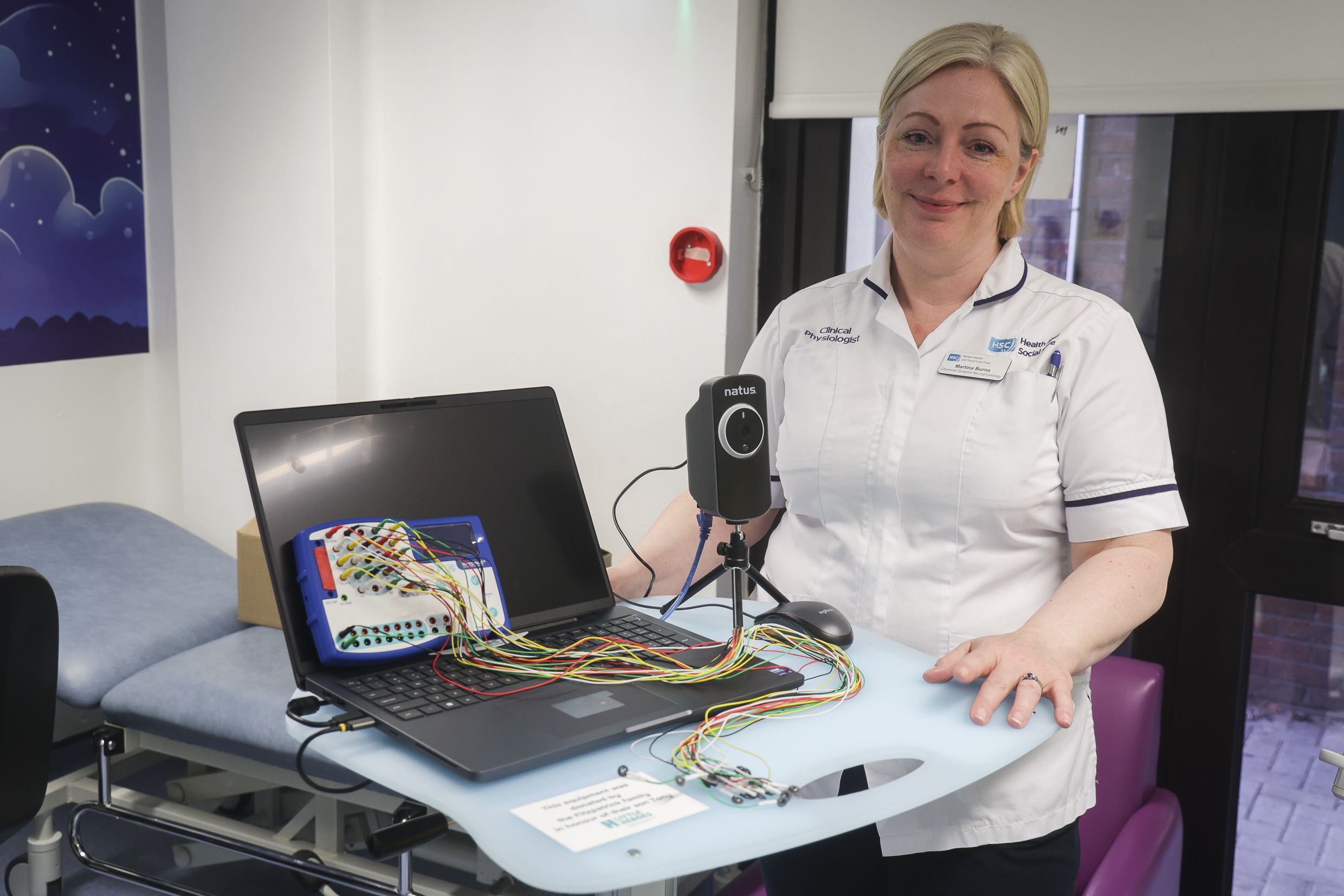 Martina Burns, Clinical Scientist and Neurophysiology Manager, with the diagnostic neurophysiology kit funded by the appeal
